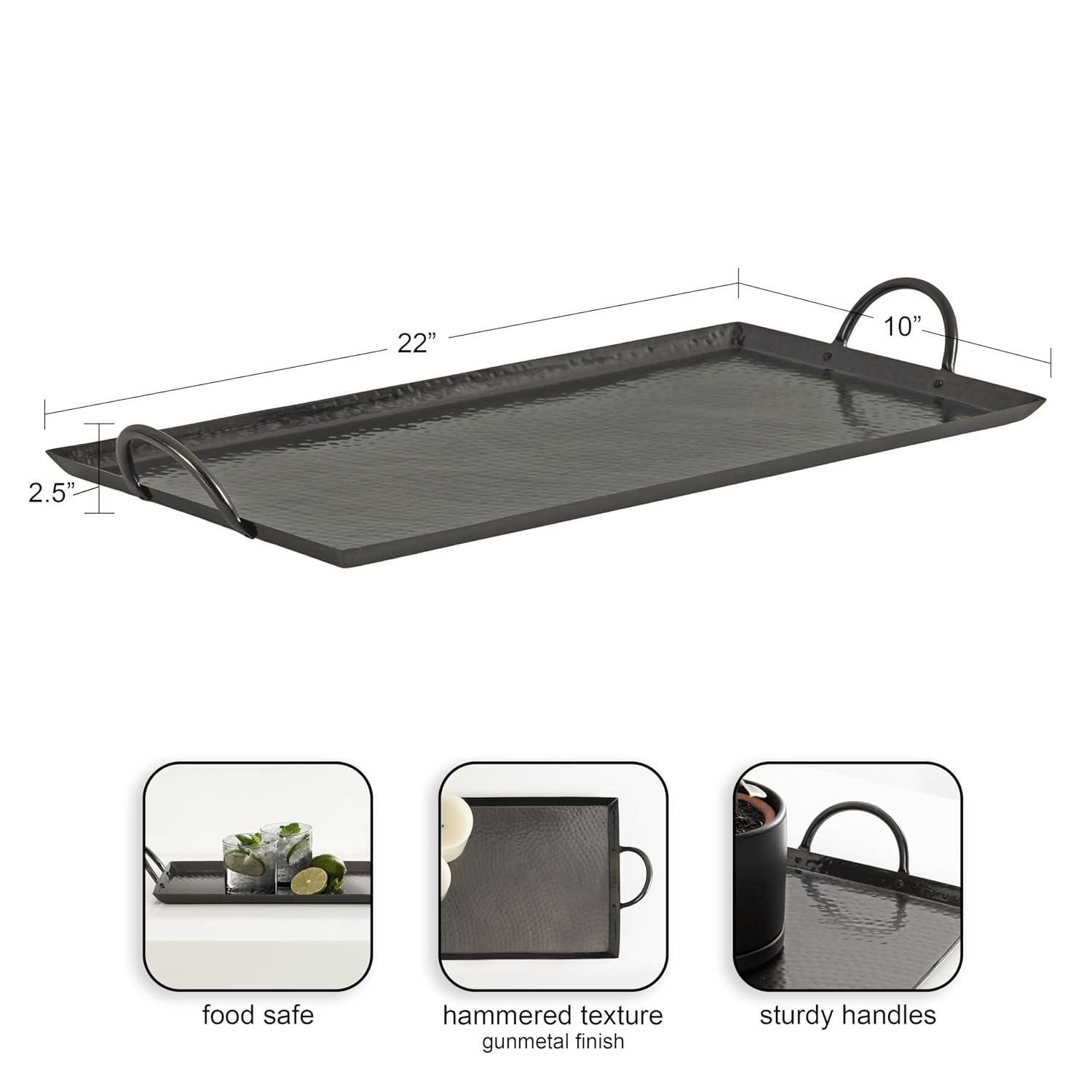 Kate and Laurel Sanzo Hammered Rectangle Metal Tray, 10x22, Pewter