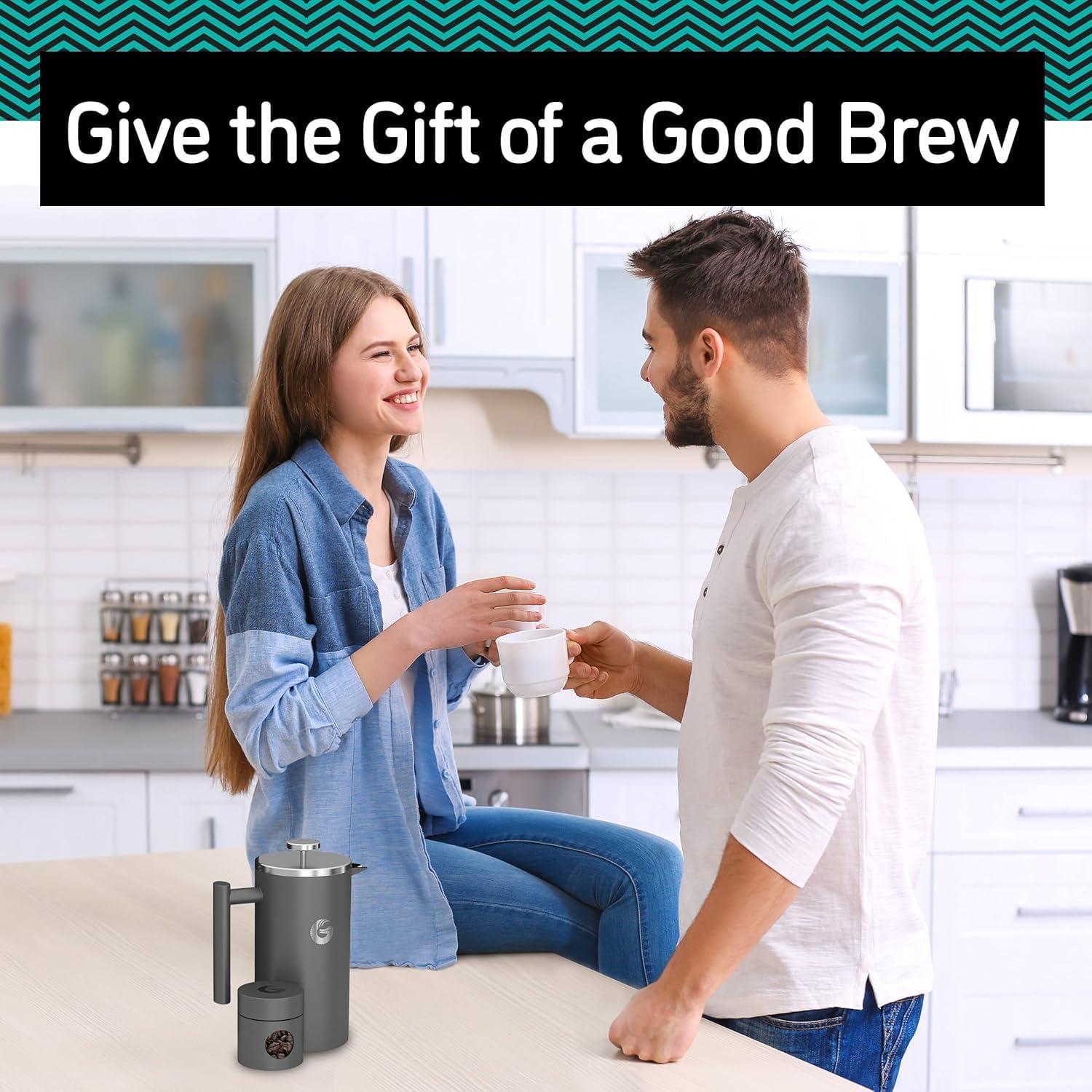 Gray Stainless Steel Thermal French Press Coffee Maker with Travel Jar