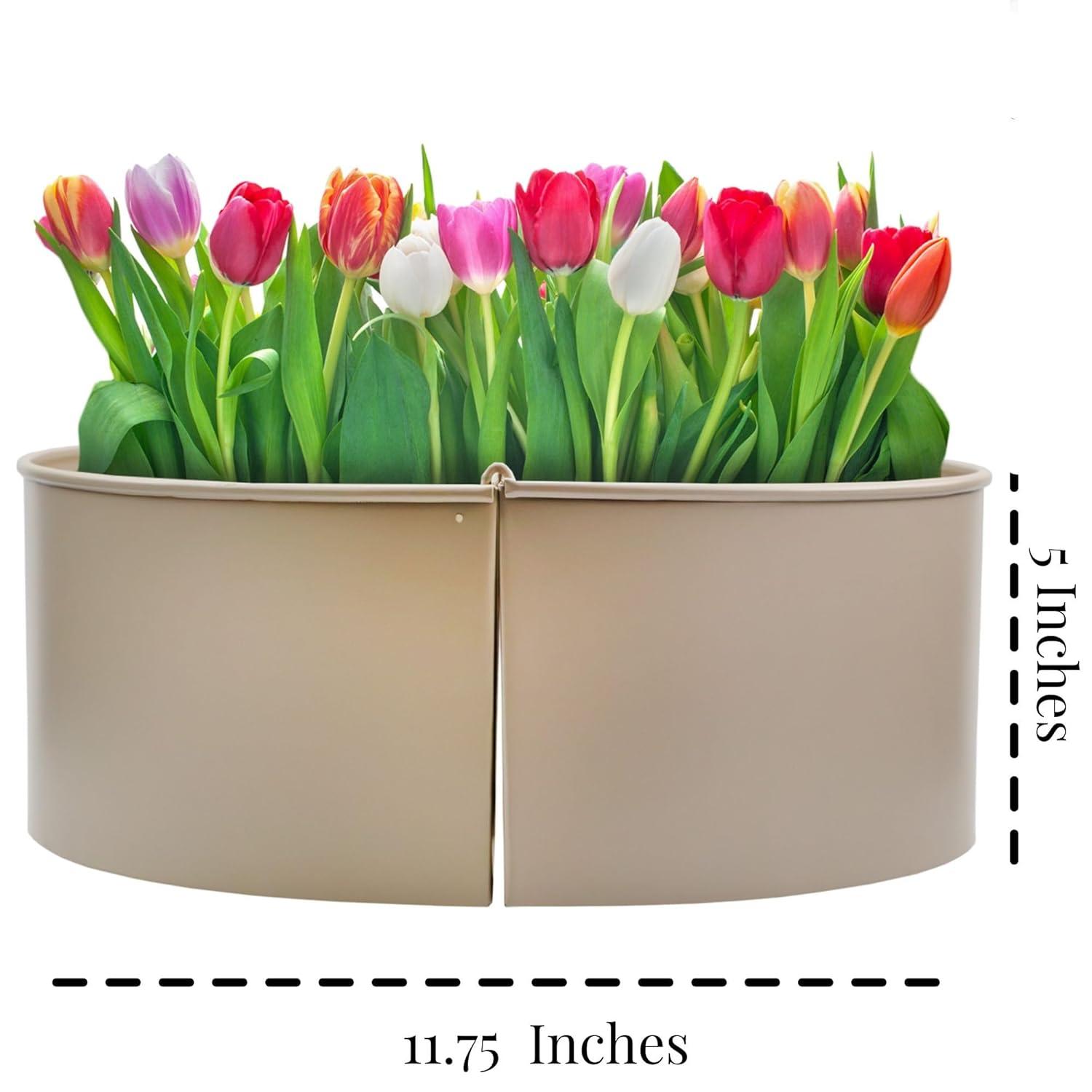 AuldHome Design Greige Round Umbrella Planter for Patio Table, Enamelware Half-Circle Planter Pots