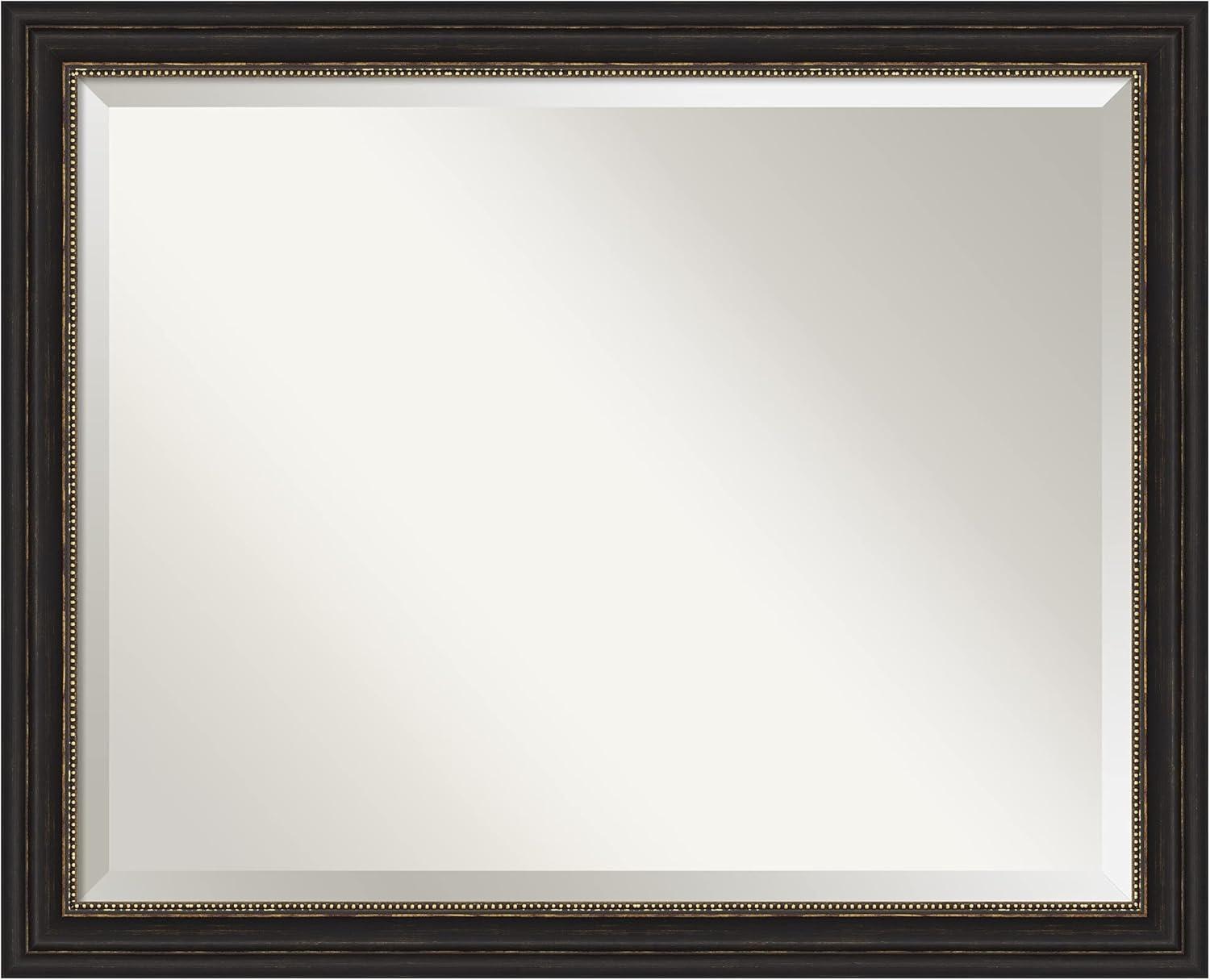 Amanti Art Beveled Bathroom Wall Mirror - Accent Bronze Narrow Frame Outer Size: 32 x 26 in