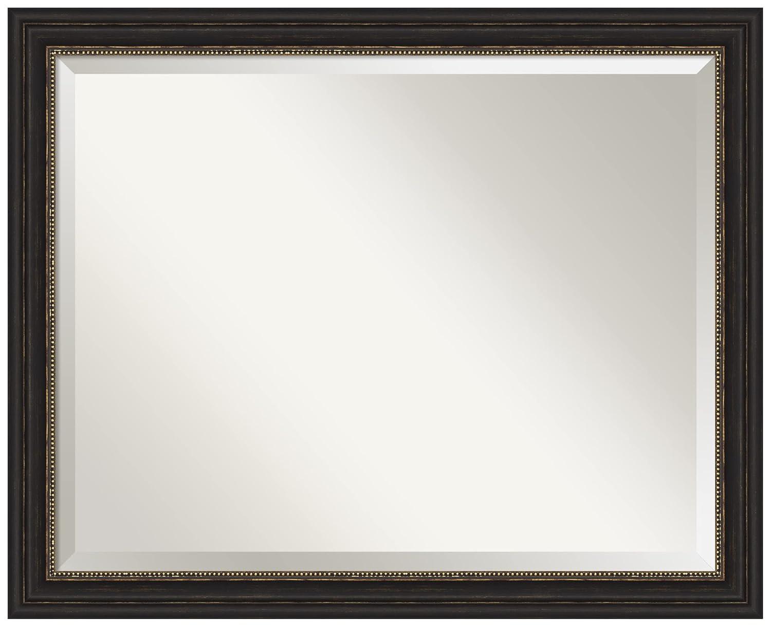 Amanti Art Beveled Bathroom Wall Mirror - Accent Bronze Narrow Frame Outer Size: 32 x 26 in