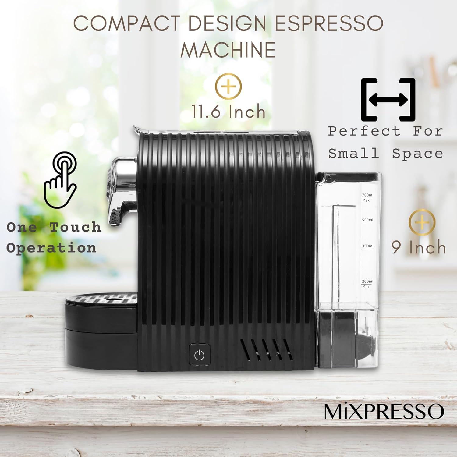Mixpresso Espresso Machine for Nespresso Compatible Capsule, Single Serve Coffee Maker Programmable for Espresso Pods, Premium Italian 19 Bar High Pressure Pump 27oz 1400w Black Coffee Maker