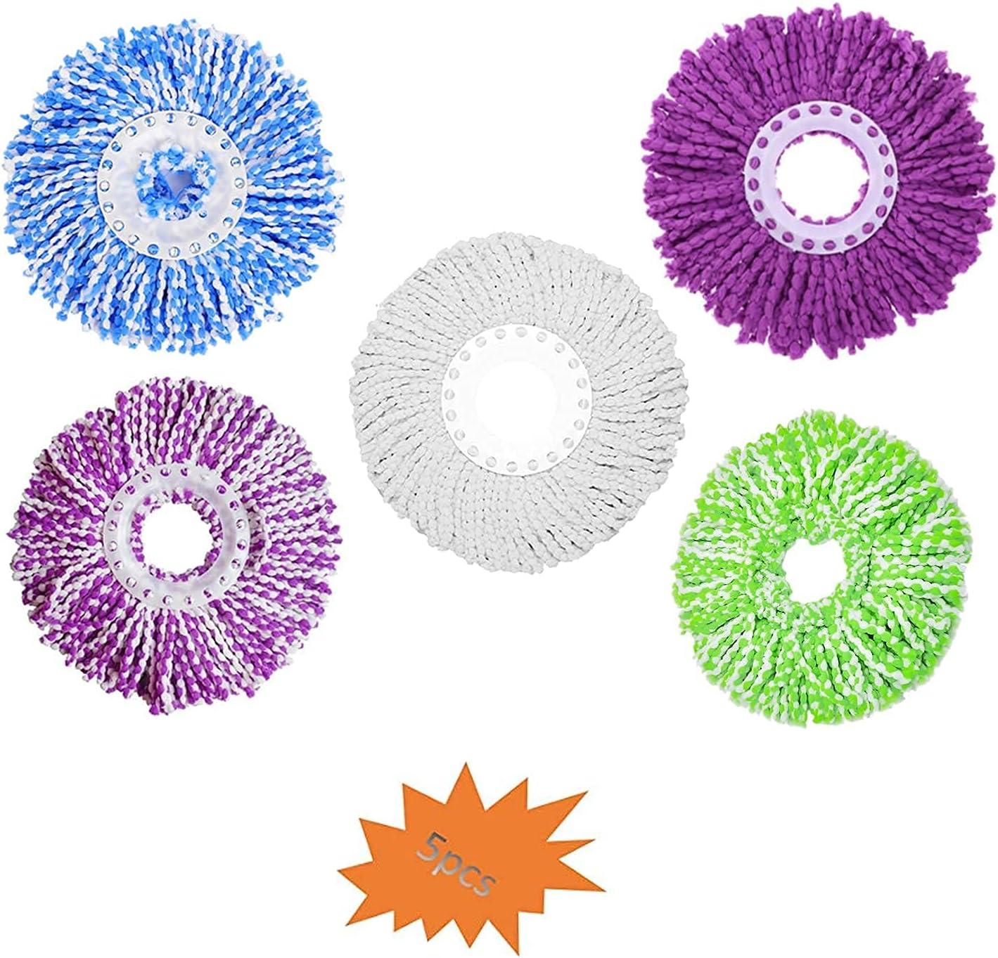 NICEMOVIC 5 Pack Spin Mop Replacement Head for 360° Spin Mop System, Round Shape Standard Universal Size Mop Head, Microfiber Spin Mop Refills Easy Cleaning and Machine Washable