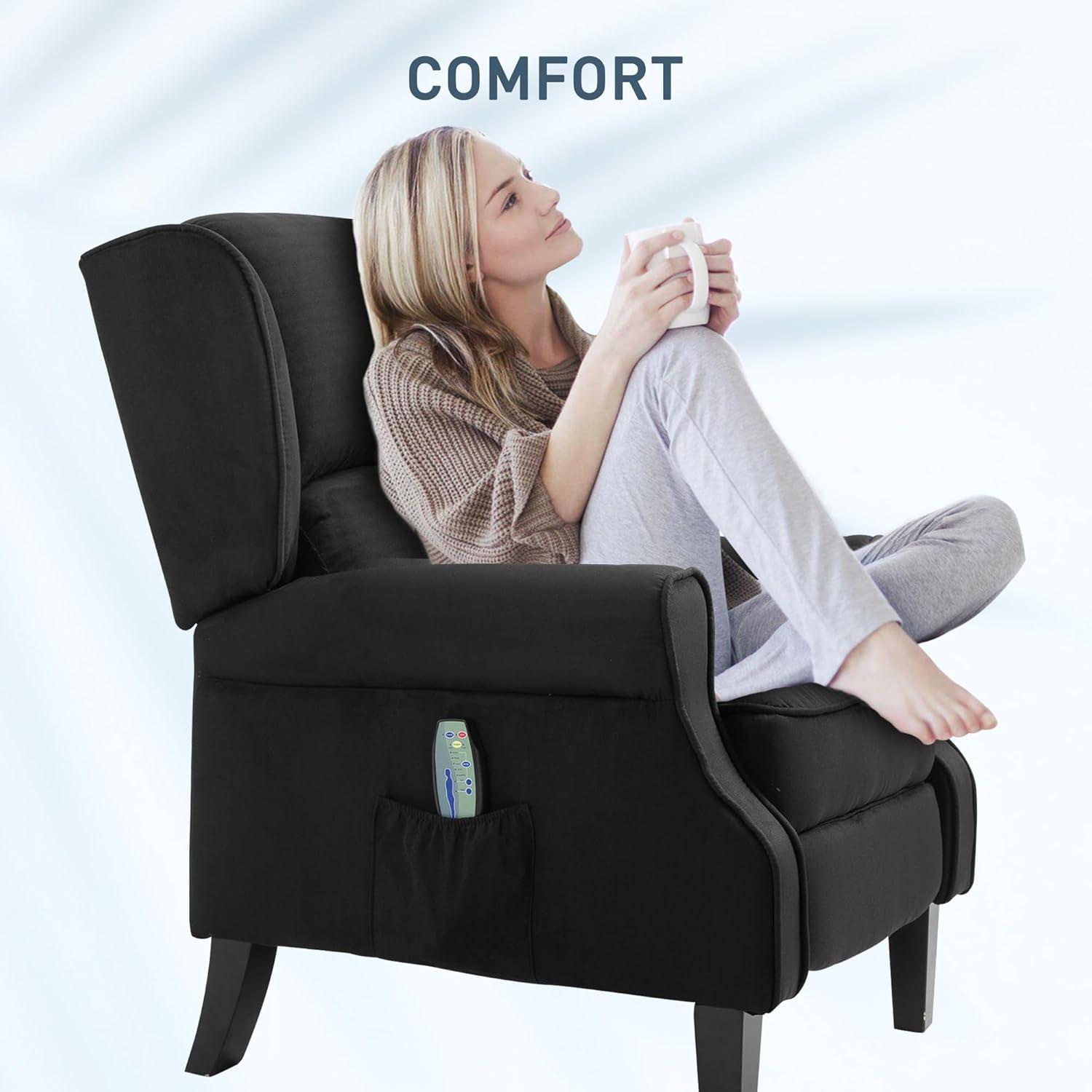 HOMCOM Wingback Heated Vibrating Massage Chair, Accent Sofa Vintage Upholstered Massage Recliner Chair, Black