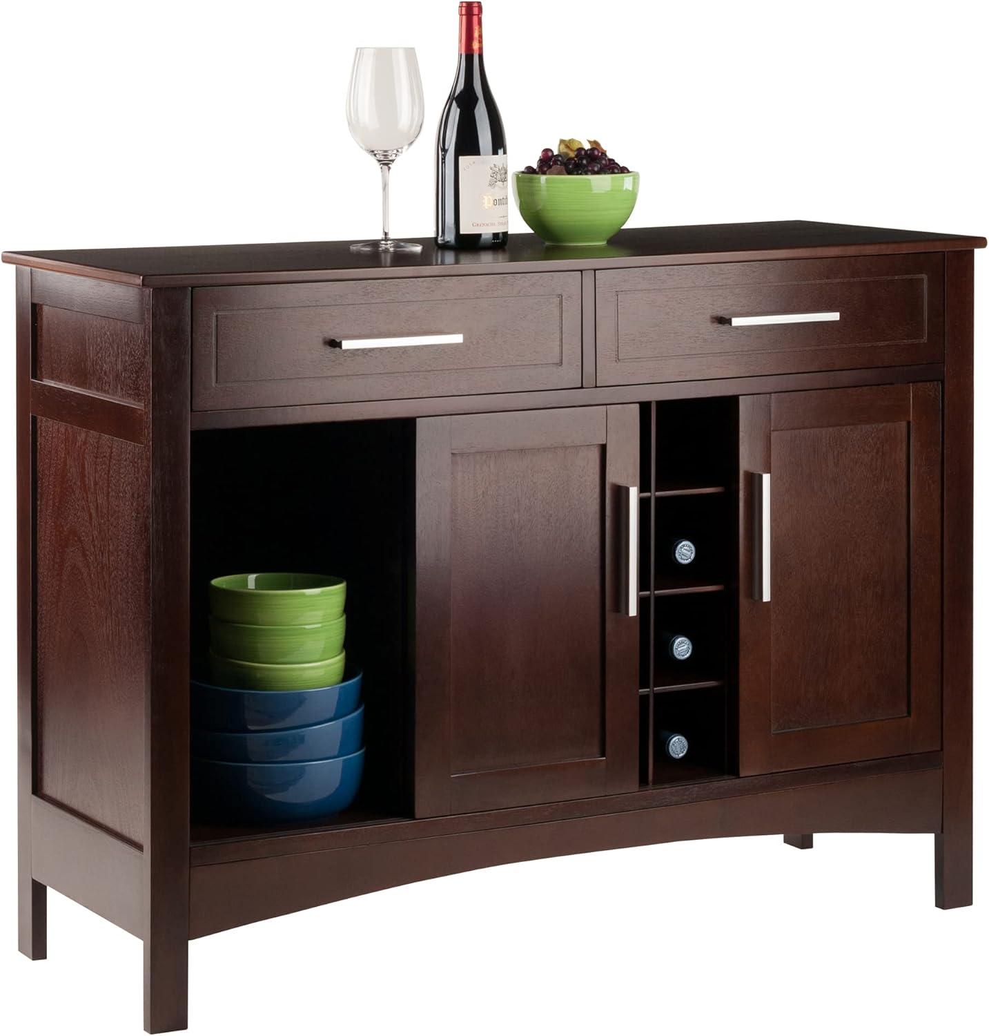 Winsome Gordon Buffet Cabinet/Sideboard Cappuccino: Transitional Style, Hardwood Frame, Sliding Doors, 2 Drawers