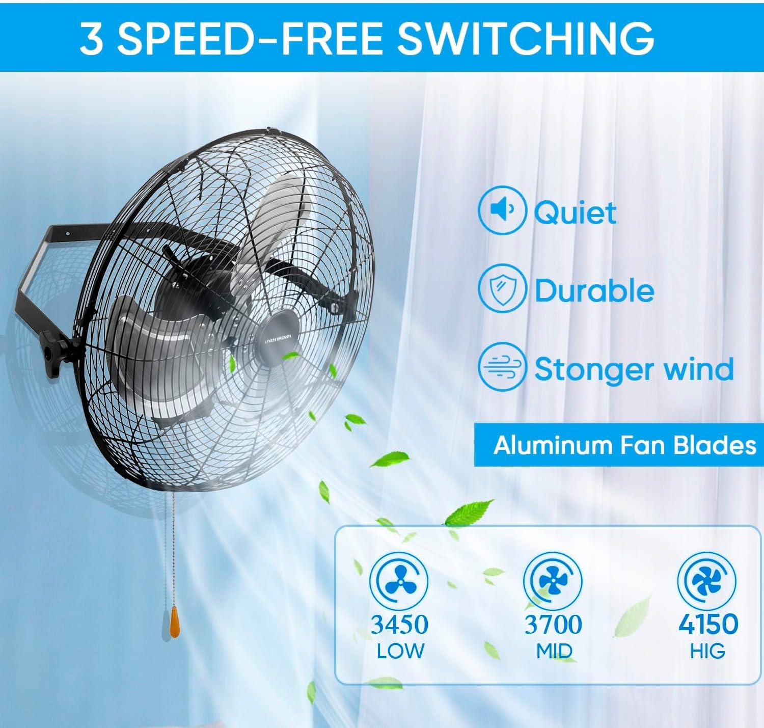 Ken Brown Black Heavy Duty Industrial Wall Mounted Fan