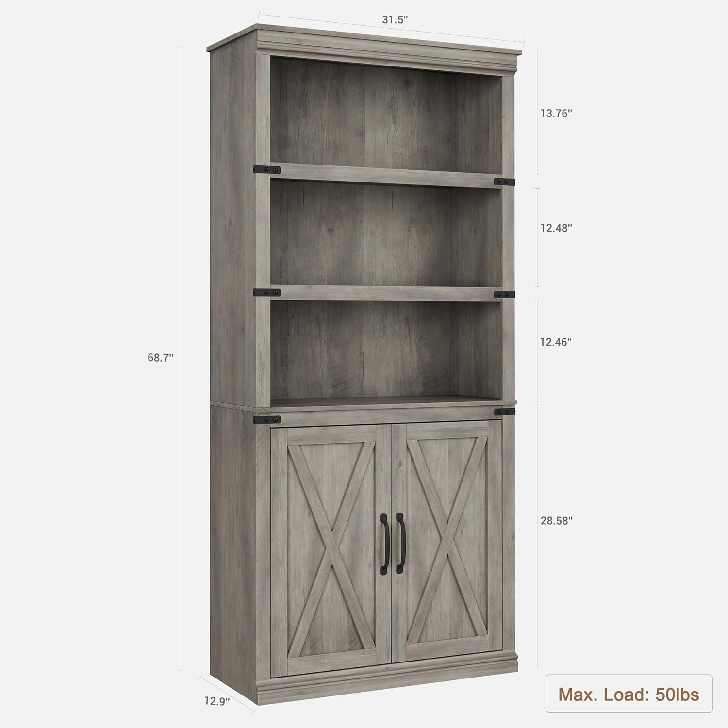 5-Tier Wooden Bookshelves with Cabinet Doors and Bookcases with Doors Floor Bookshelves and Office Storage Cabinets