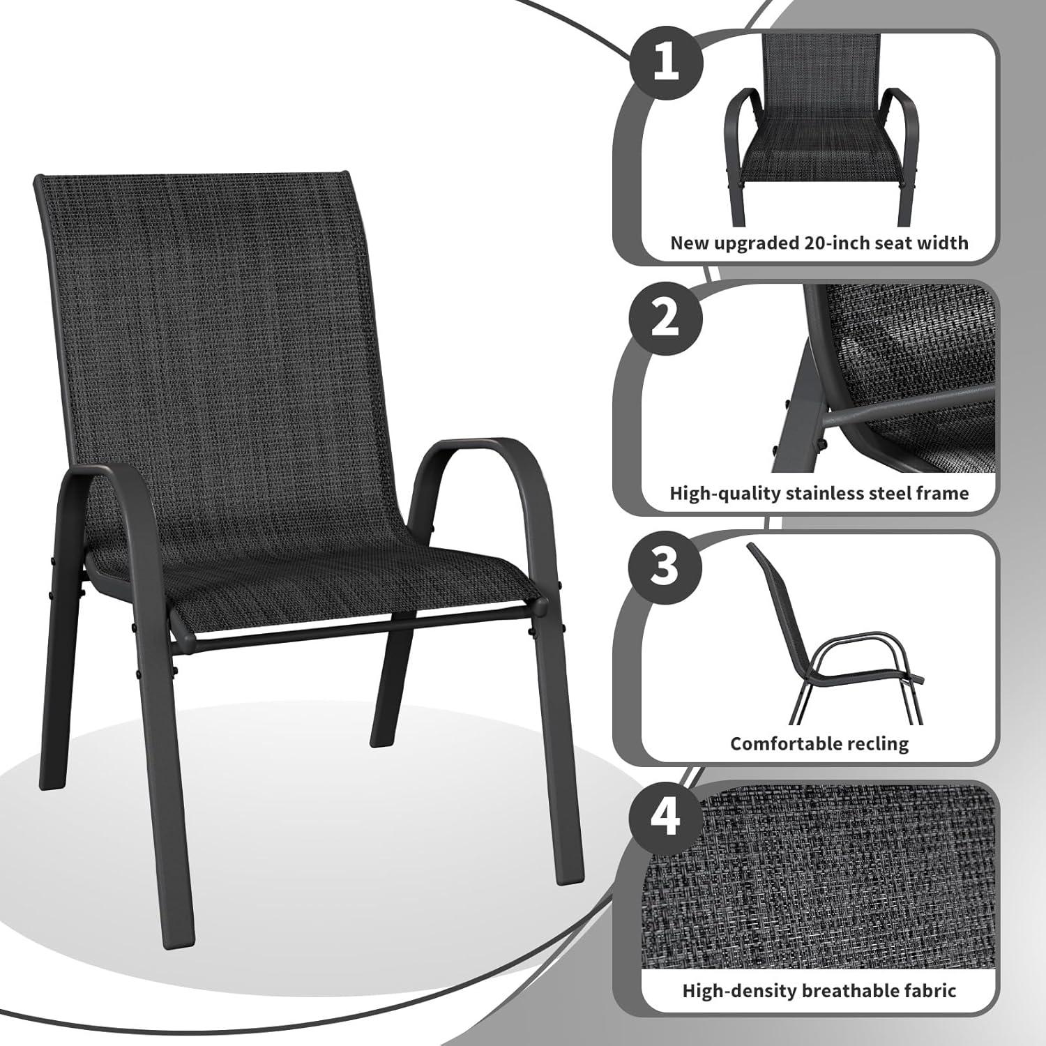 Vitarpatio Outdoor Patio Dining Chairs Set of 6, Stackable Patio Chairs Metal Outdoor Chair High Back Textilene Armchairs