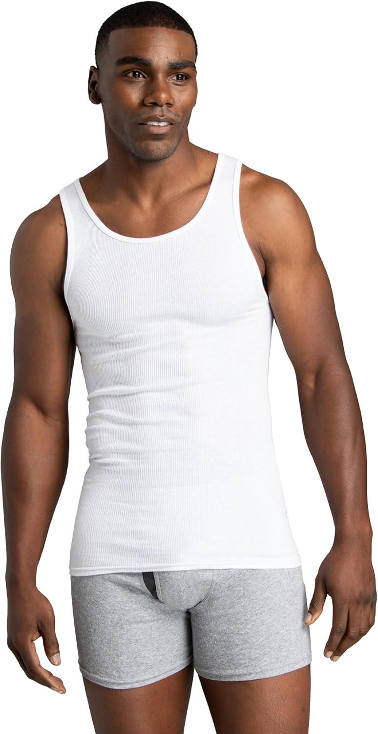 Fruit of the Loom Men's EverSoft Cotton A-Shirt Tank Top Undershirts, 14-Pack, Moisture-Wicking, White, Sizes S-XL