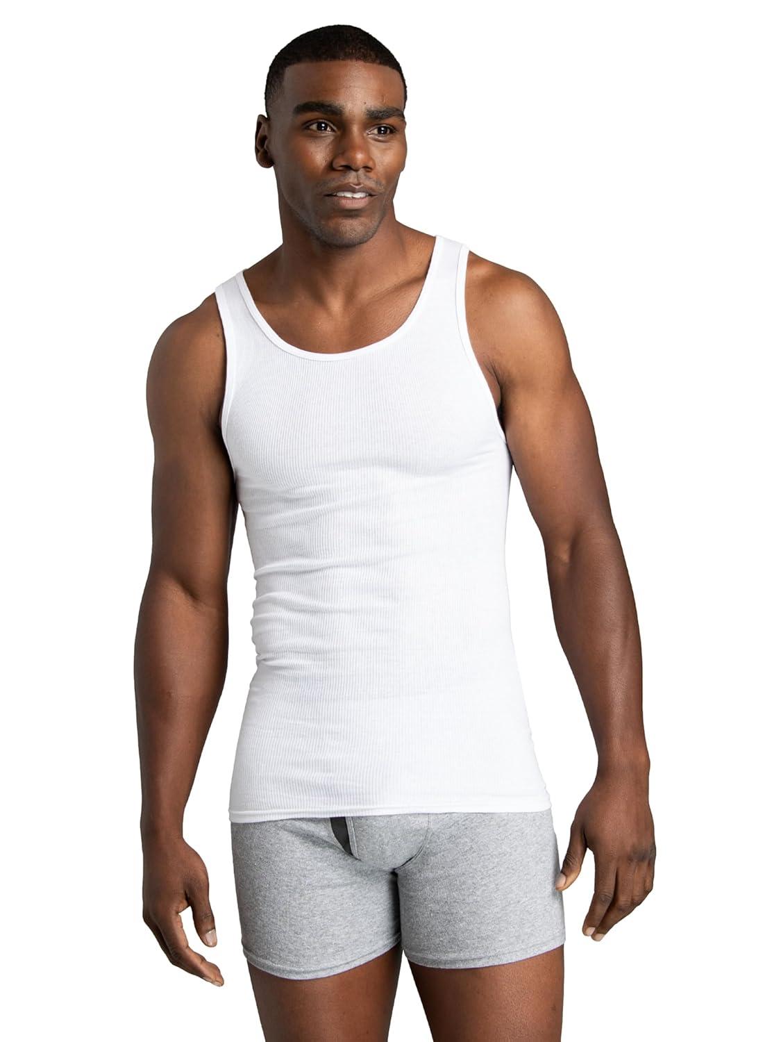 Fruit of the Loom Men's EverSoft Cotton A-Shirt Tank Top Undershirts, 14-Pack, Moisture-Wicking, White, Sizes S-XL