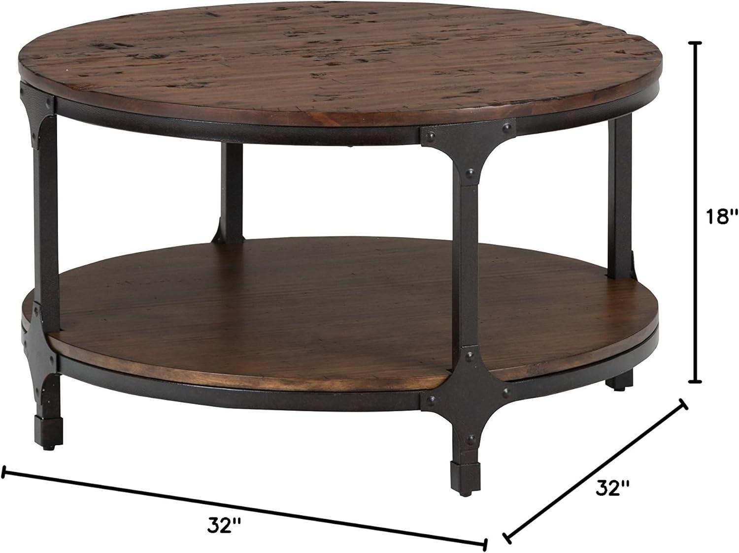 Industrial Round Brown Pine and Steel Coffee Table