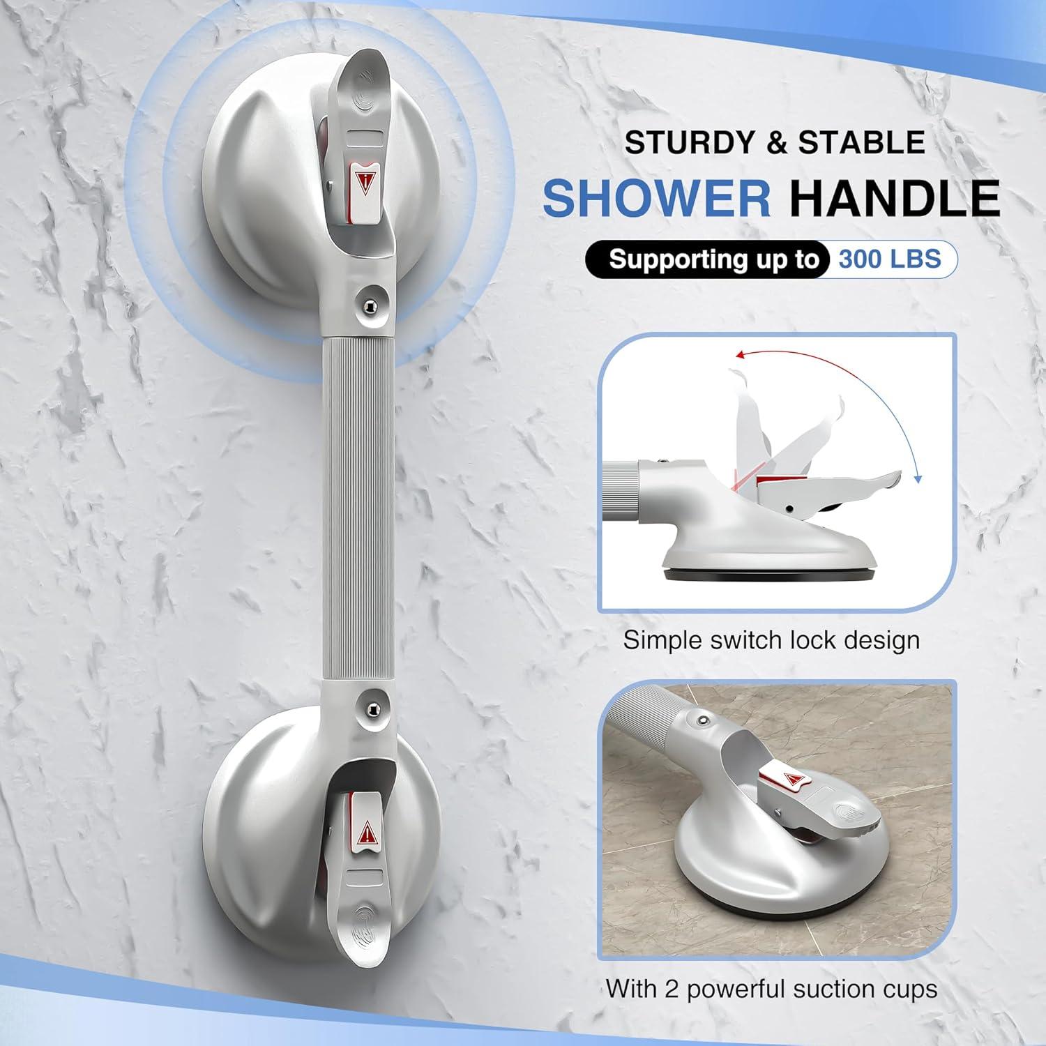 19inch Upgrade Suction Shower Grab Bar, Portable Shower Handle Bar Suction Grip Bar Bathtub Handle with Strong Hold Suction Cup Fitting and Rapid Release for Bathroom(Max Capacity :300lb