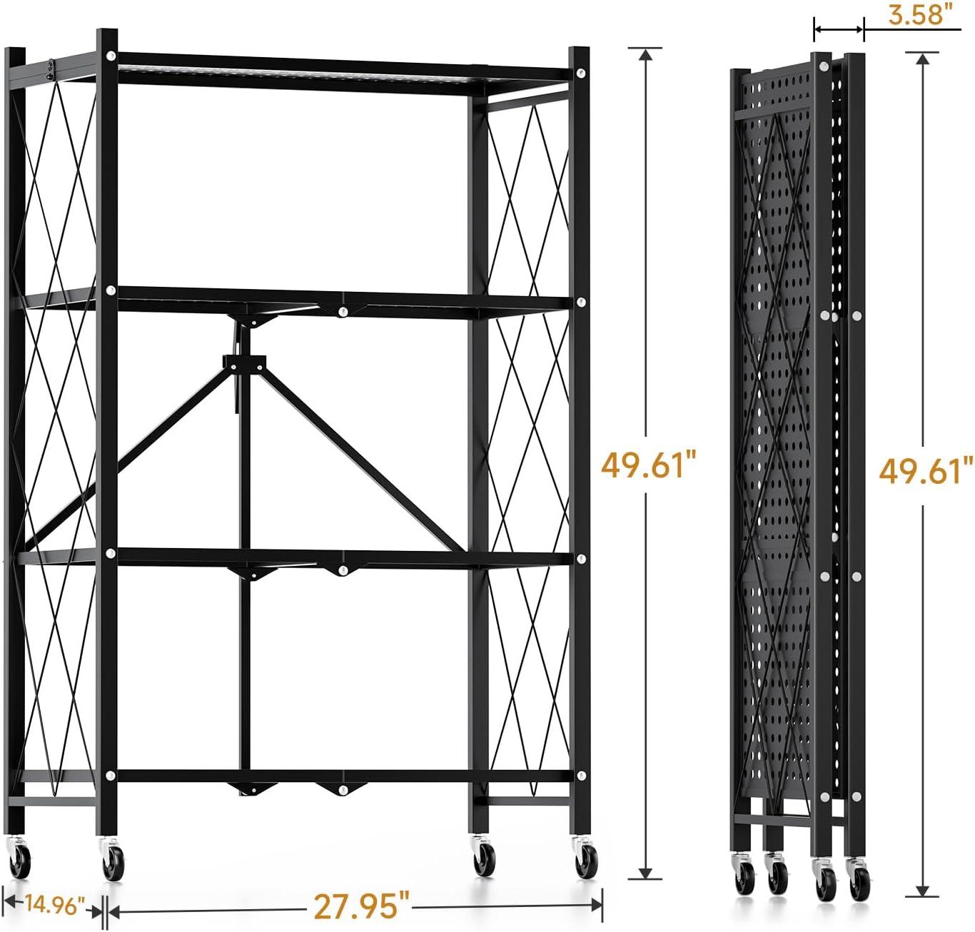 HealSmart 4-Tier Metal Rack Storage Shelving Unit with Wheels, 14.96"D x 27.95"W x 49.61"H