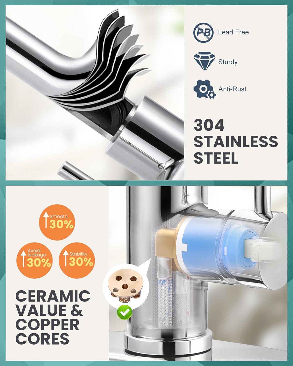 Touchless Kitchen Faucet Stainless Steel: WOWOW Smart Motion Sensor Kitchen Sink Faucet with Sprayer, Automatic Hand-Free Polished Chrome Kitchen Faucet for Sink 1 or 3 Hole