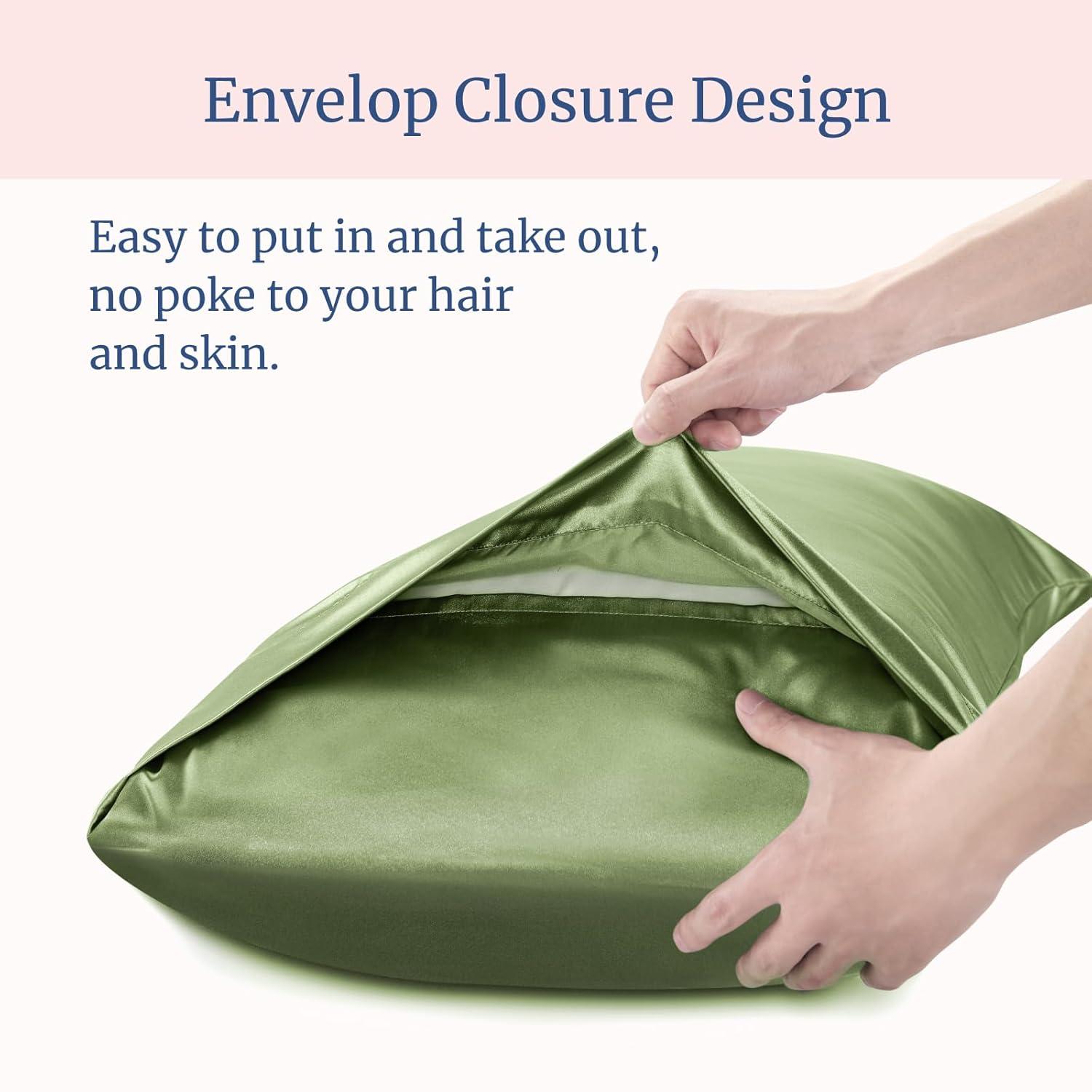 Matoen 2 Pack Satin Standard Pillowcases for Hair and Skin, Luxurious and Silky Pillow Cases with Envelope Closure, 20x30 inches