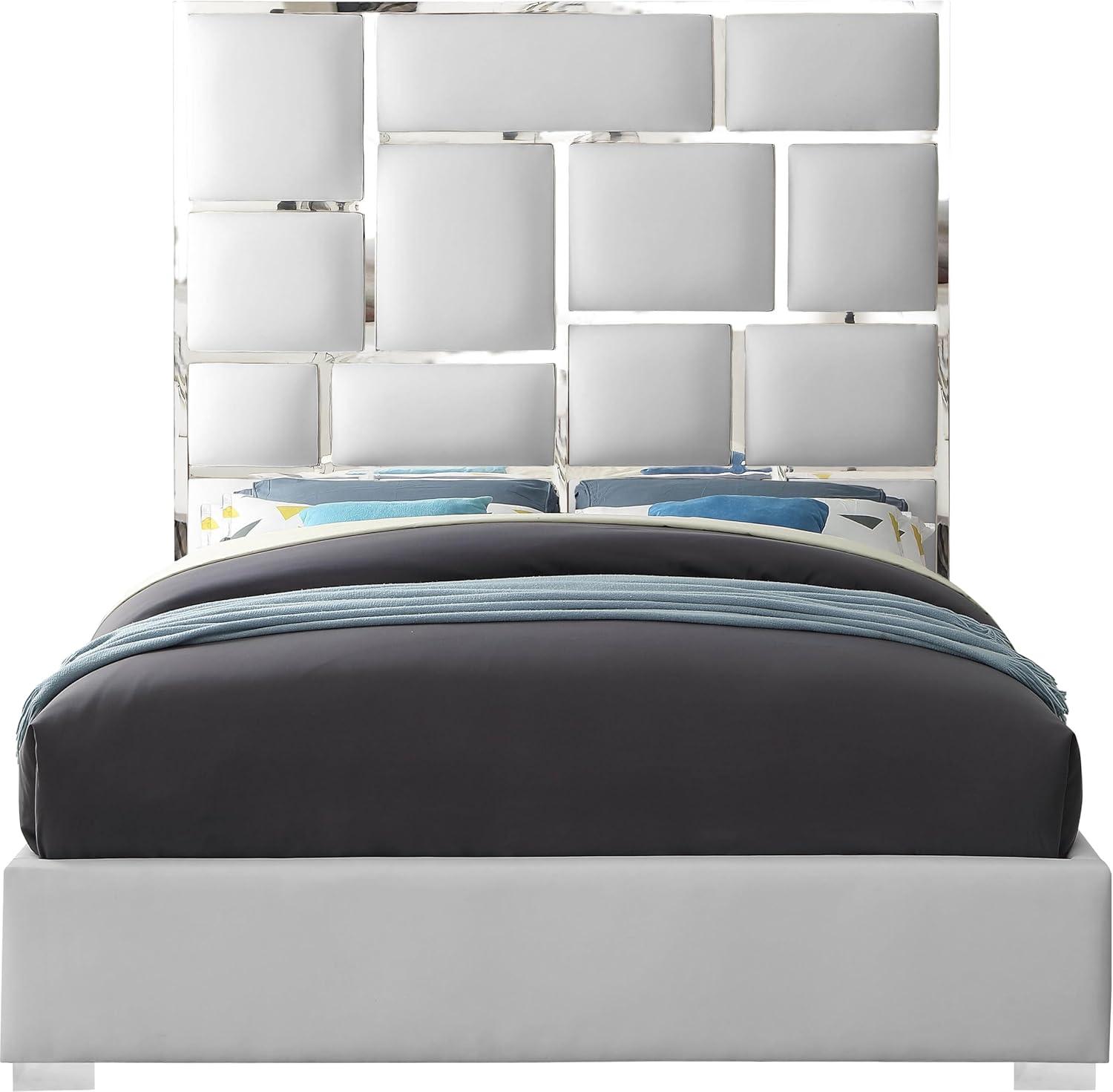 Meridian Furniture Milan Solid Wood and Vegan Leather King Bed in White