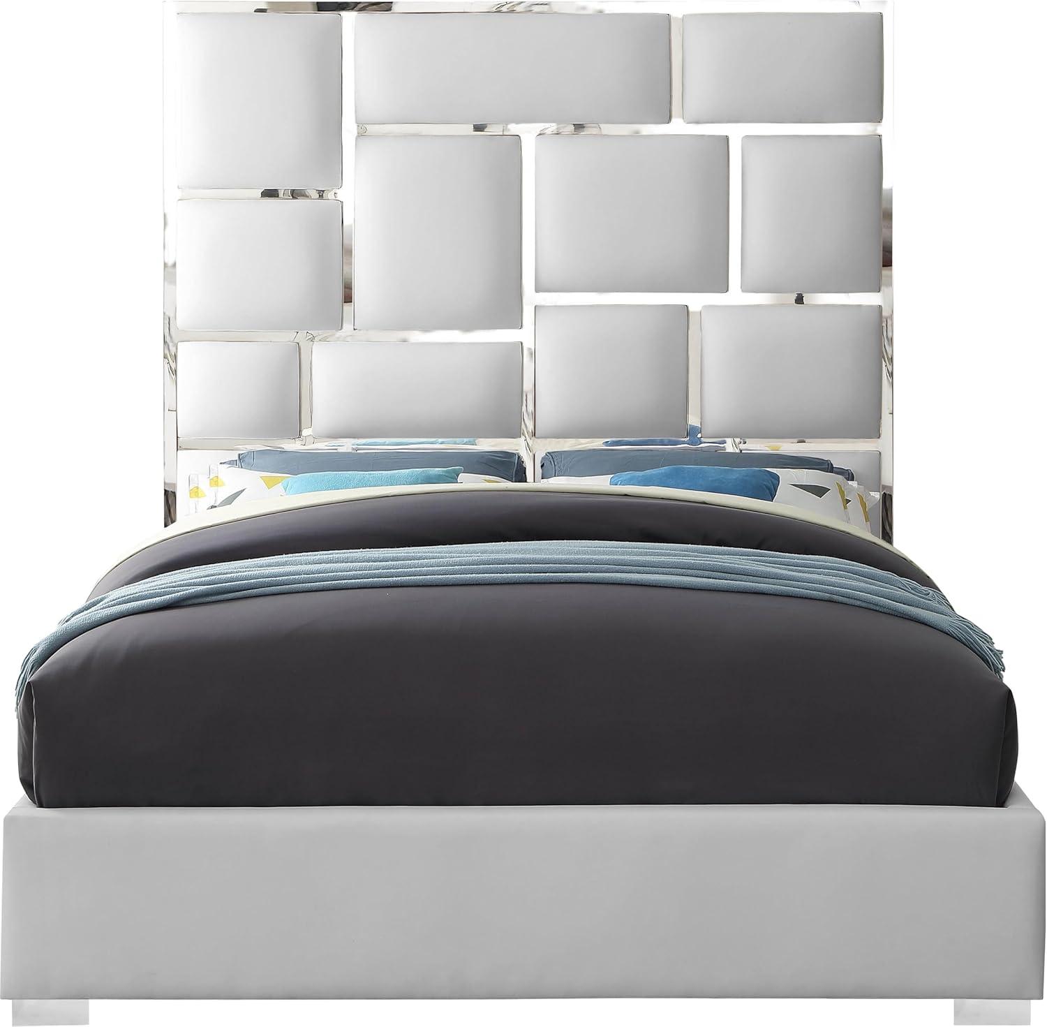 Meridian Furniture Milan Solid Wood and Faux Leather Queen Bed in White