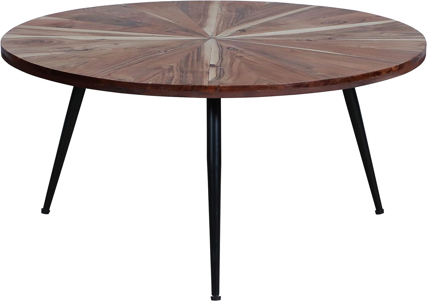 31" Round Sunburst Design Coffee Table with Black Iron Legs