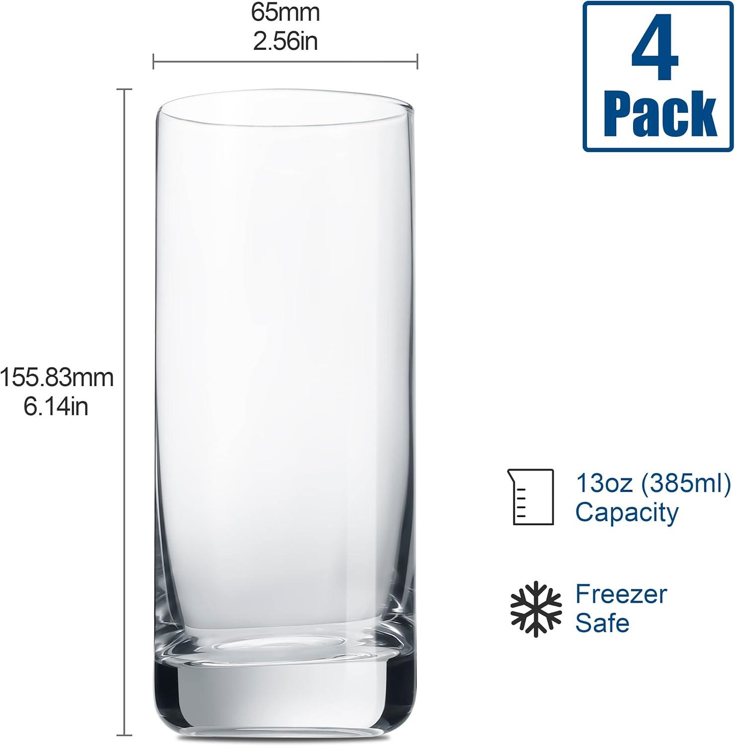 Lead-Free Crystal Clear Highball Drinking Glasses Set of 4