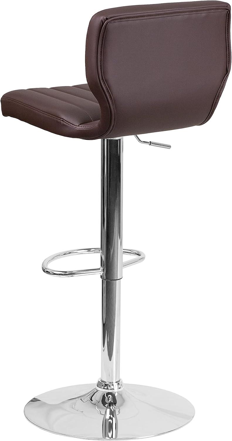 Flash Furniture Contemporary Vinyl Adjustable Height Barstool with Vertical Stitch Back and Chrome Base