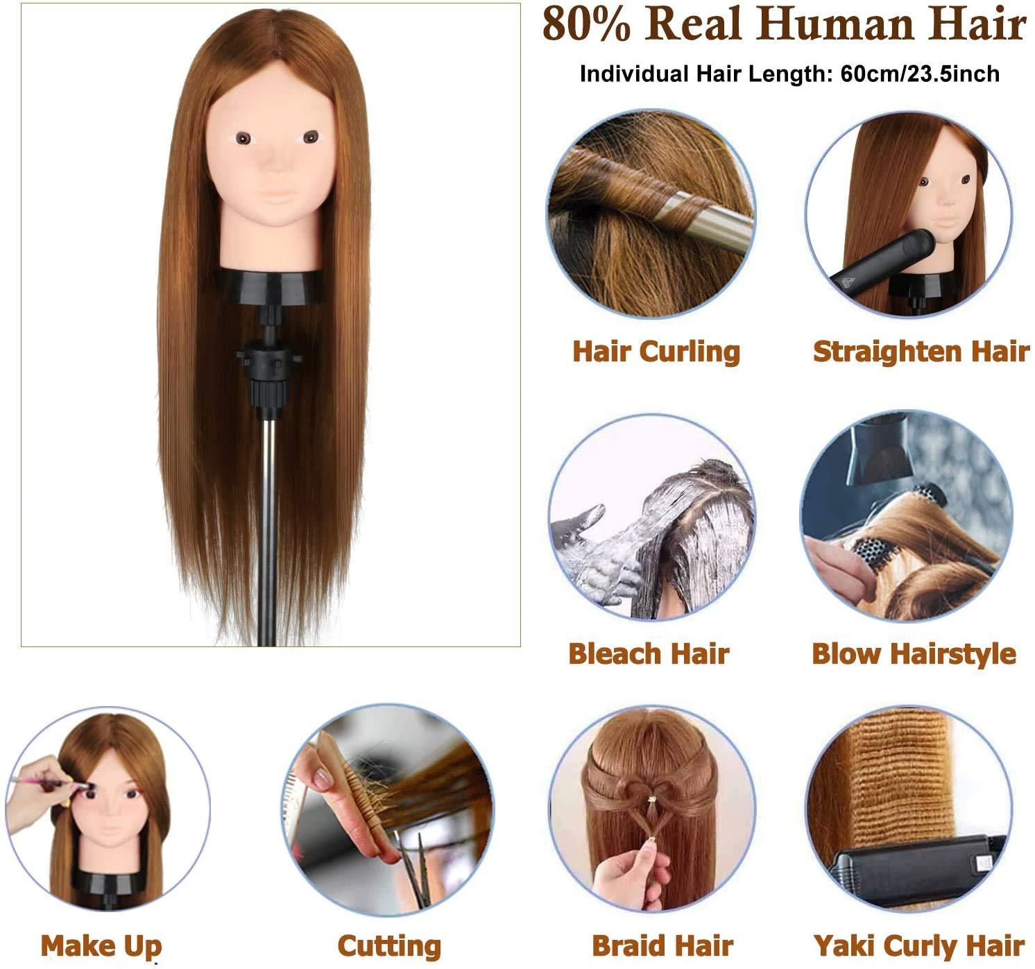 Brown 24" Human Hair Cosmetology Mannequin Head with Tools