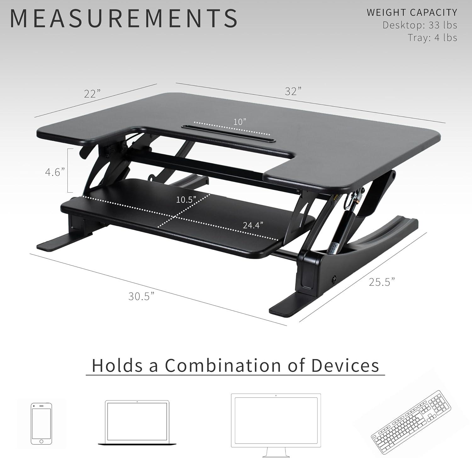 VIVO Black Height Adjustable 32" Standing Desk Monitor Riser Tabletop Sit Stand