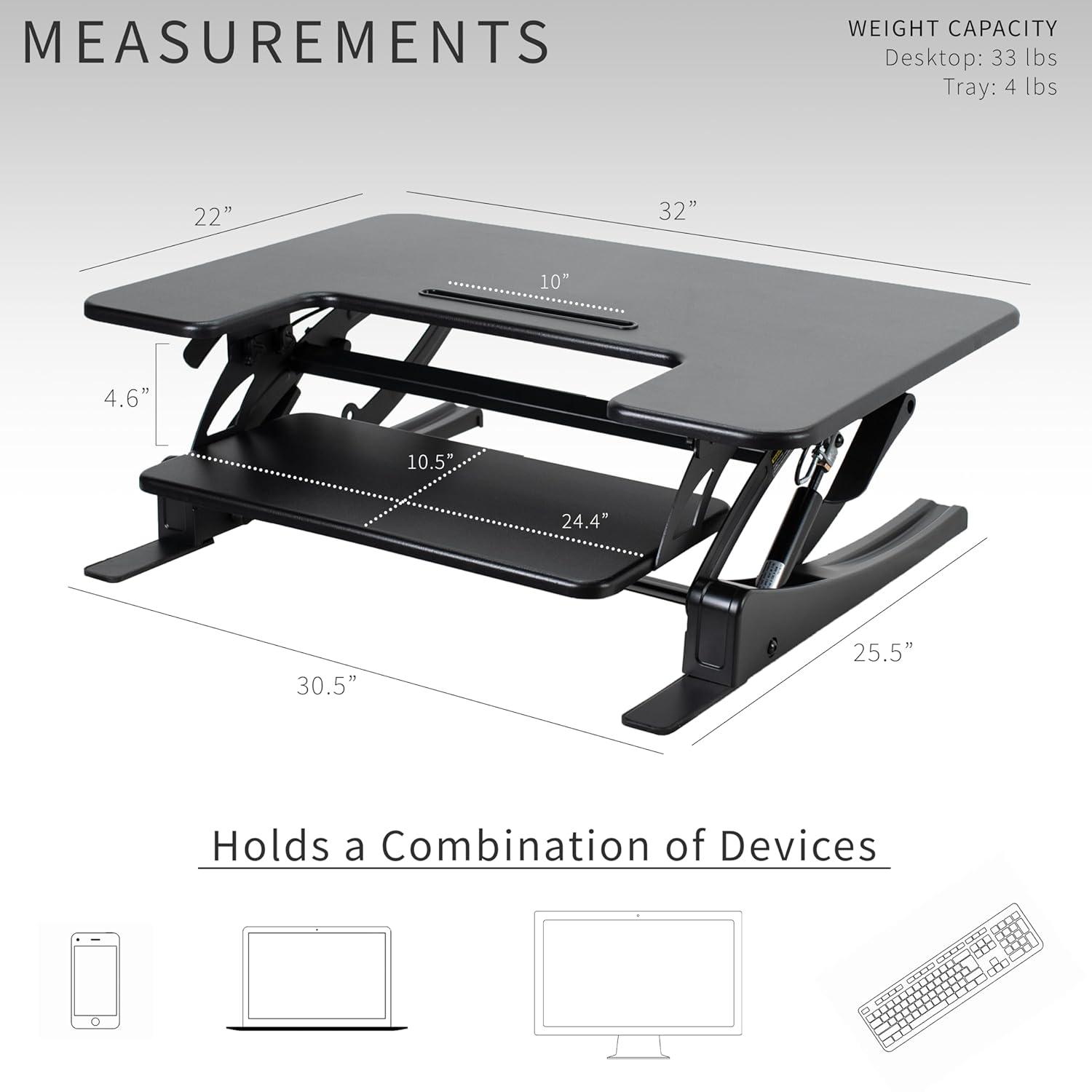 VIVO Black Height Adjustable 32" Standing Desk Monitor Riser Tabletop Sit Stand