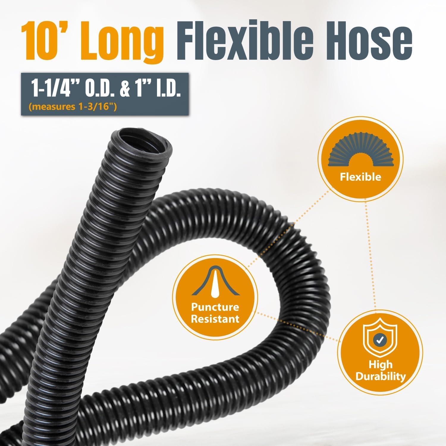 POWERTEC 10ft. Dust Collection Hose Kit with 5 Fittings for Woodworking Power Tools Home and Wet/Dry Shop Vacuums, 70347