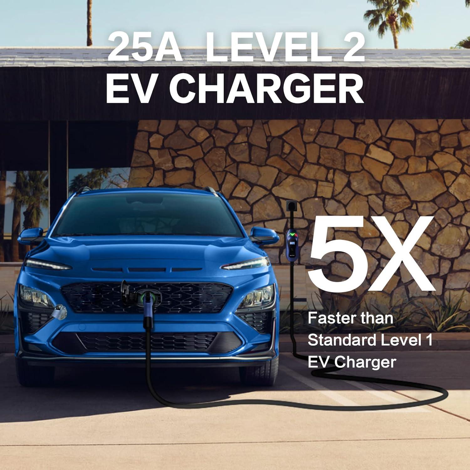 MUSTART Level 2 Portable EV Charger (40 Amp, 240 Volt, 25ft Cable), Electric Vehicle Charger Plug-in EV Charging Station with NEMA 14-50P