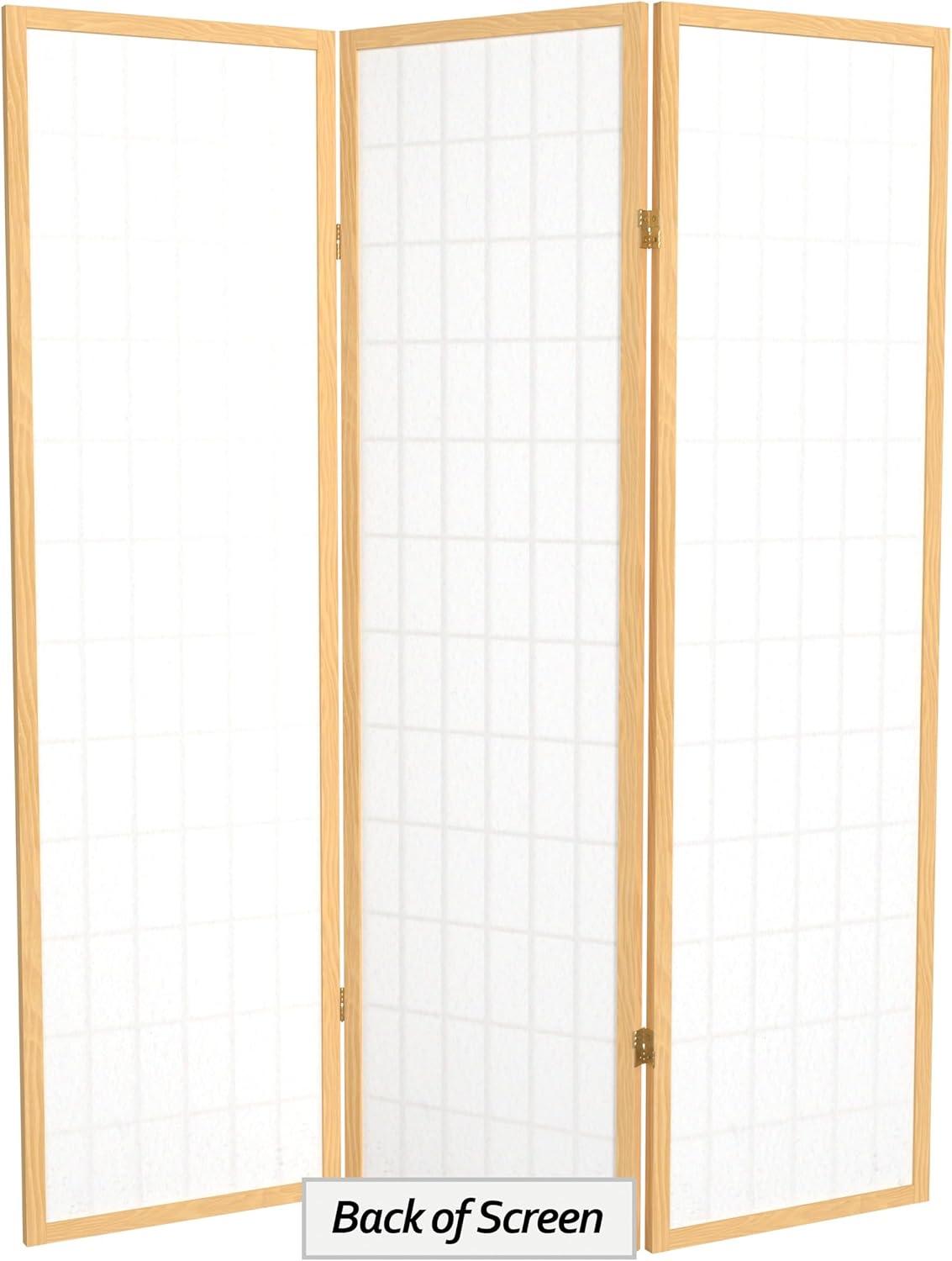 Oriental Furniture 5 Ft Tall Window Pane Shoji Screen, Natural color, 3 panel