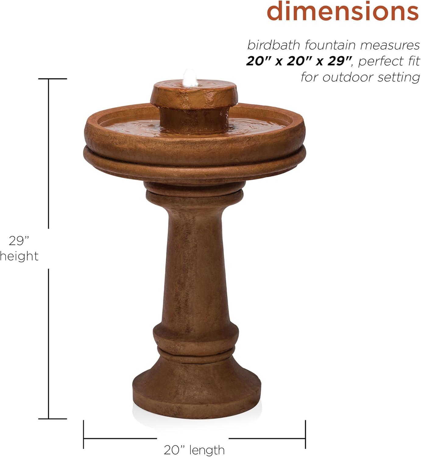 29" Resin Outdoor 2-Tier Traditional Birdbath Water Fountain with LED Lights Brown - Alpine Corporation