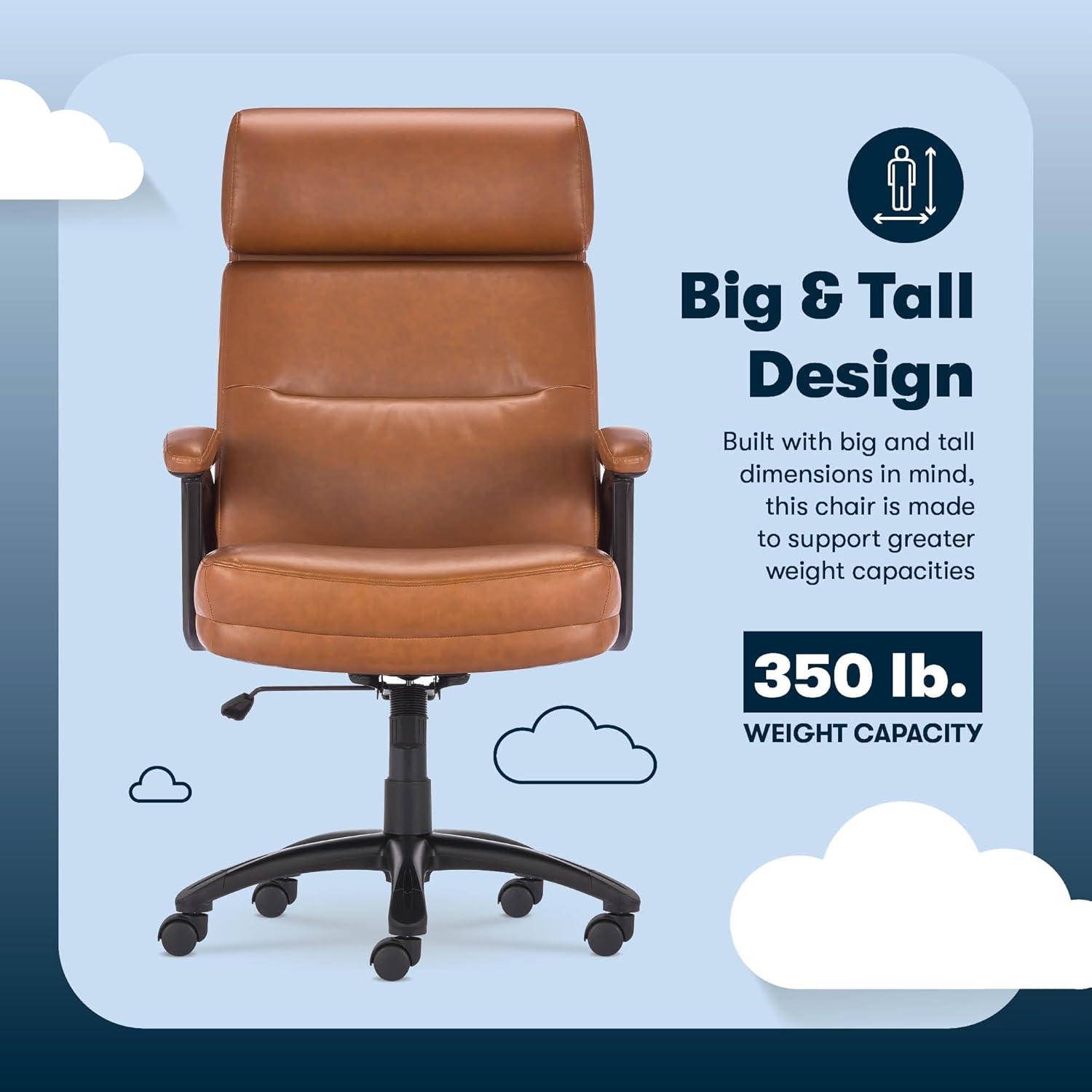 Serta Serta Comfort Executive Big & Tall Office Chair, Ergonomic High-Back, Semi Plush Seat, Padded Arms