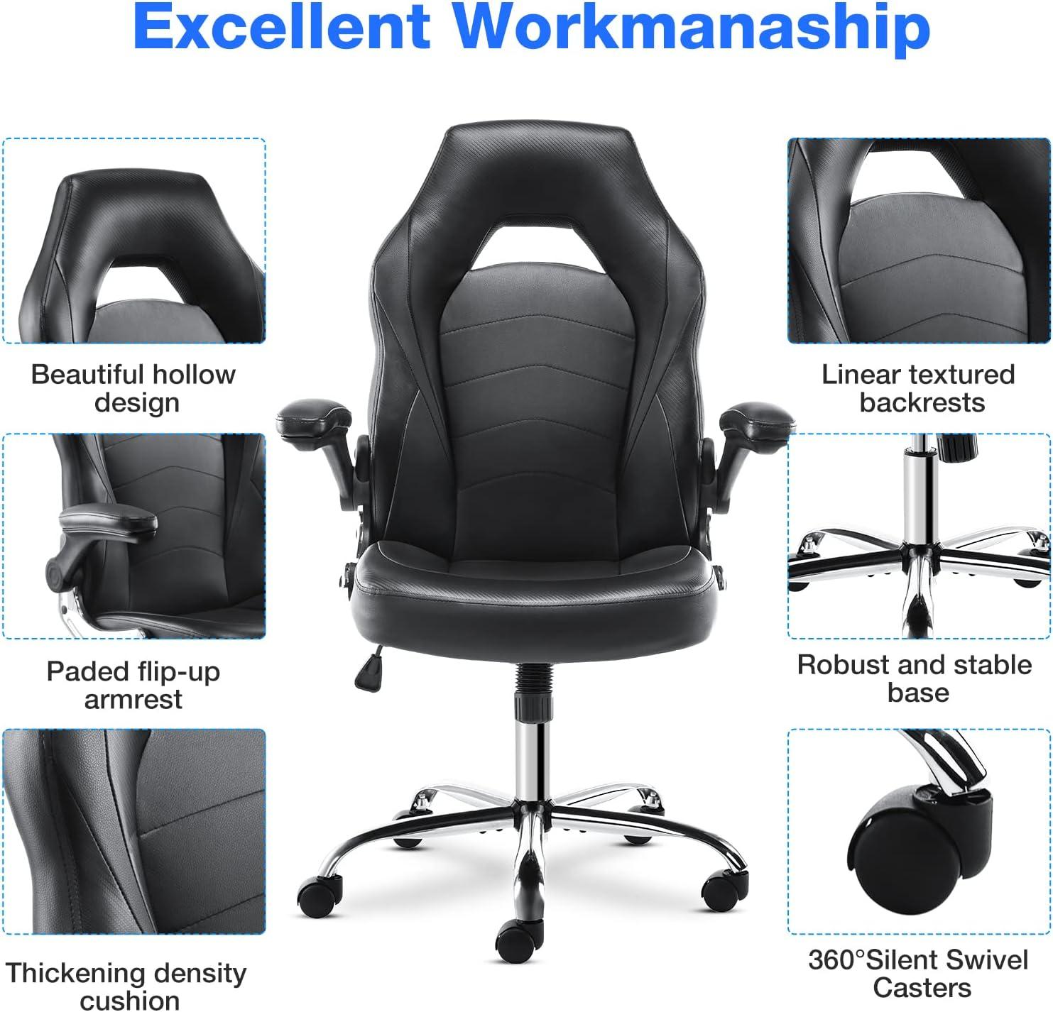 Ergonomic Black and Gray PU Leather Gaming Office Chair