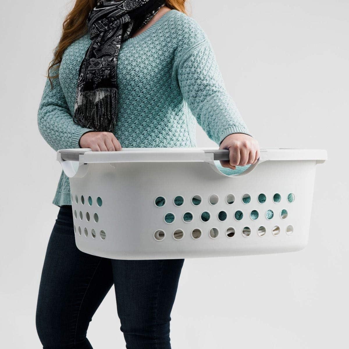 IRIS USA Laundry Basket 50L Large Plastic Hip Hold Hamper with Built-In Comfort Carry Handles, 3-Pack, 1.5 Bushel Hamper, Closet Laundry Room, White