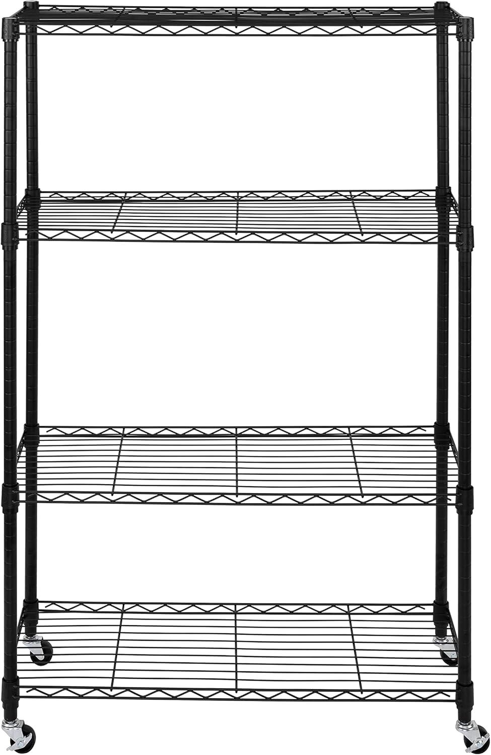 Solid Steel Wire Shelving Storage Unit Adjustable Shelves Organizer Rack, for Home, Kitchen, Office, Garage, Bedroom, Closet, Black, 4-Tier, 36" W x 14" D