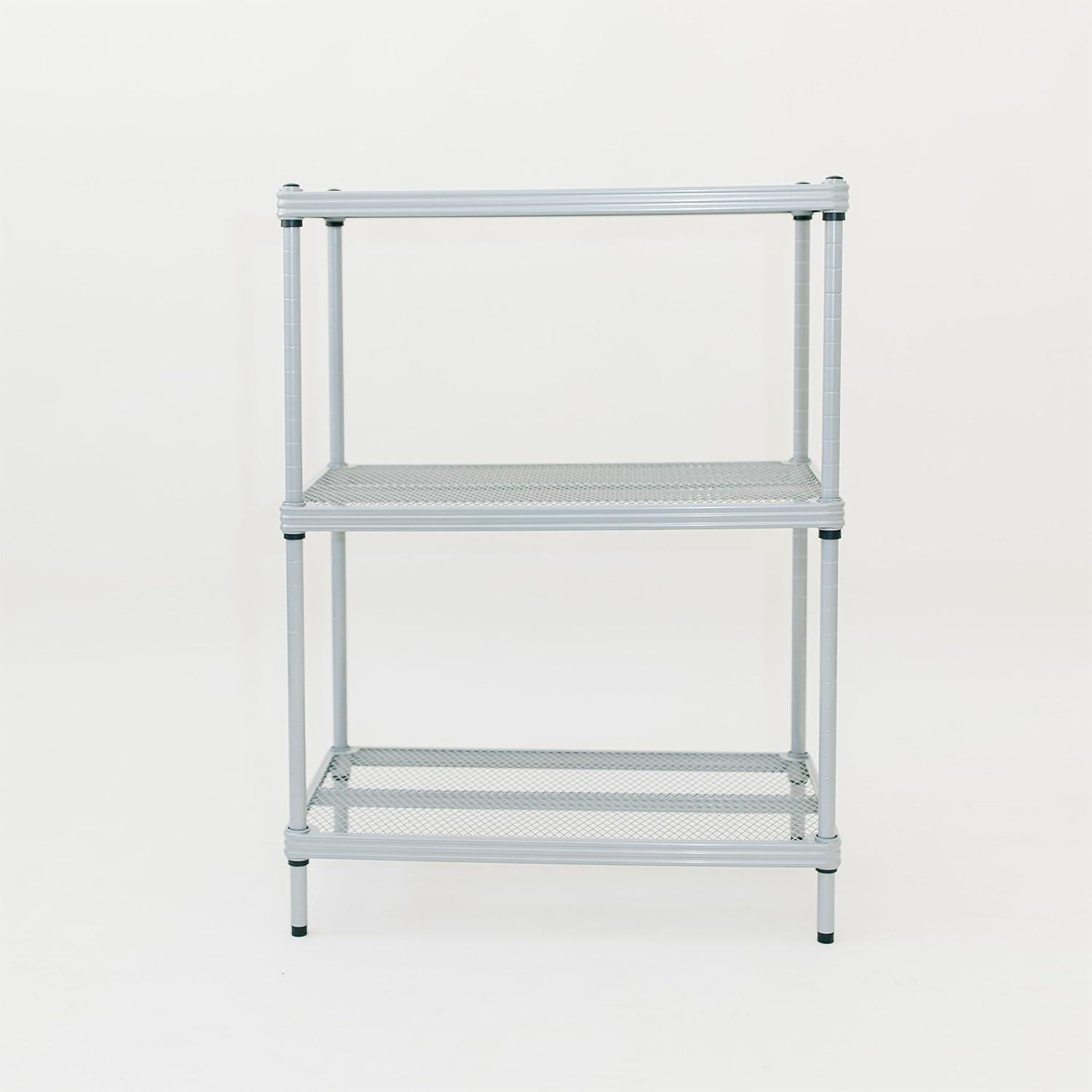 Design Ideas MeshWorks 3 Tier Full-Size Metal Storage Shelving Unit Rack for Kitchen, Office, and Garage Organization, 23.6” x 13.8” x 31.5,” Silver