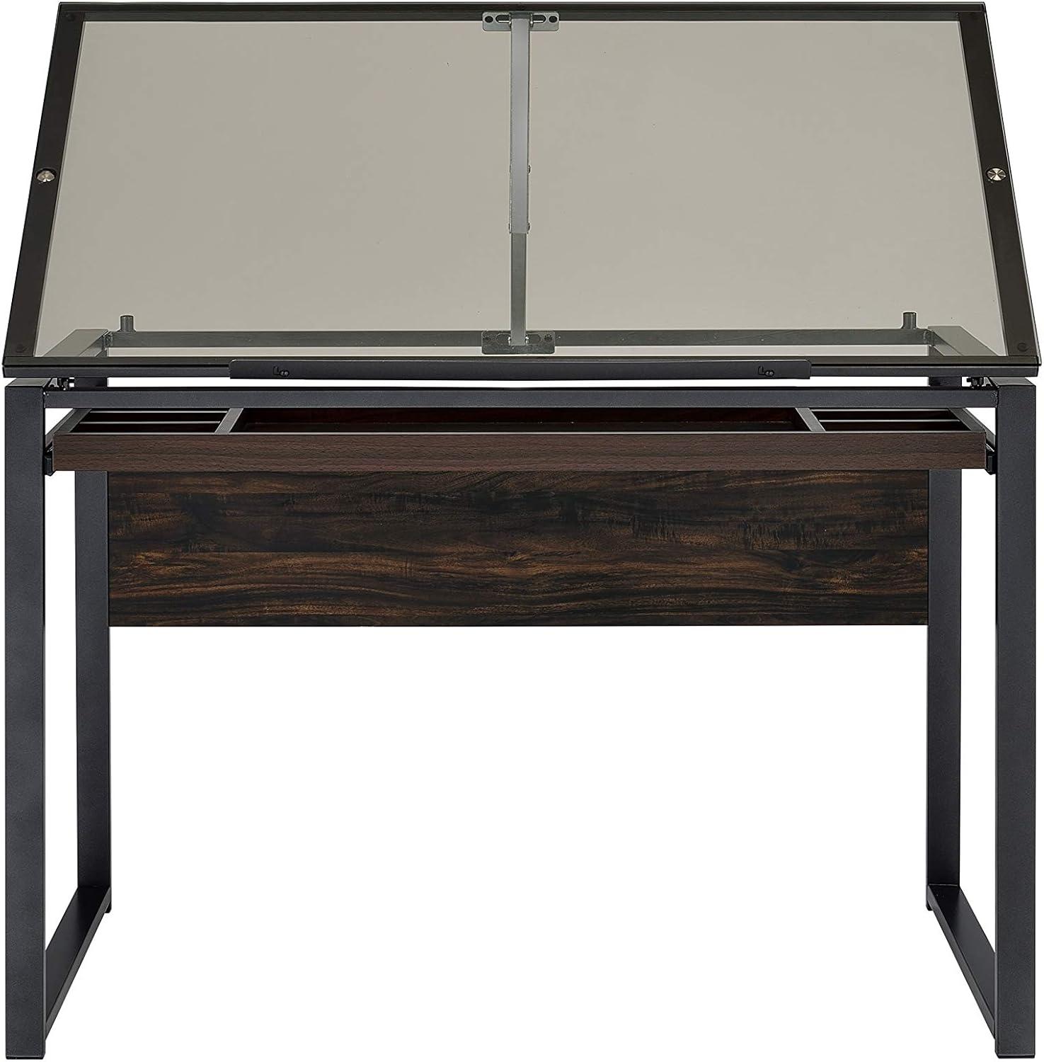 Pantano Glass Top Drafting Desk with Organizer Drawer Gunmetal - Coaster