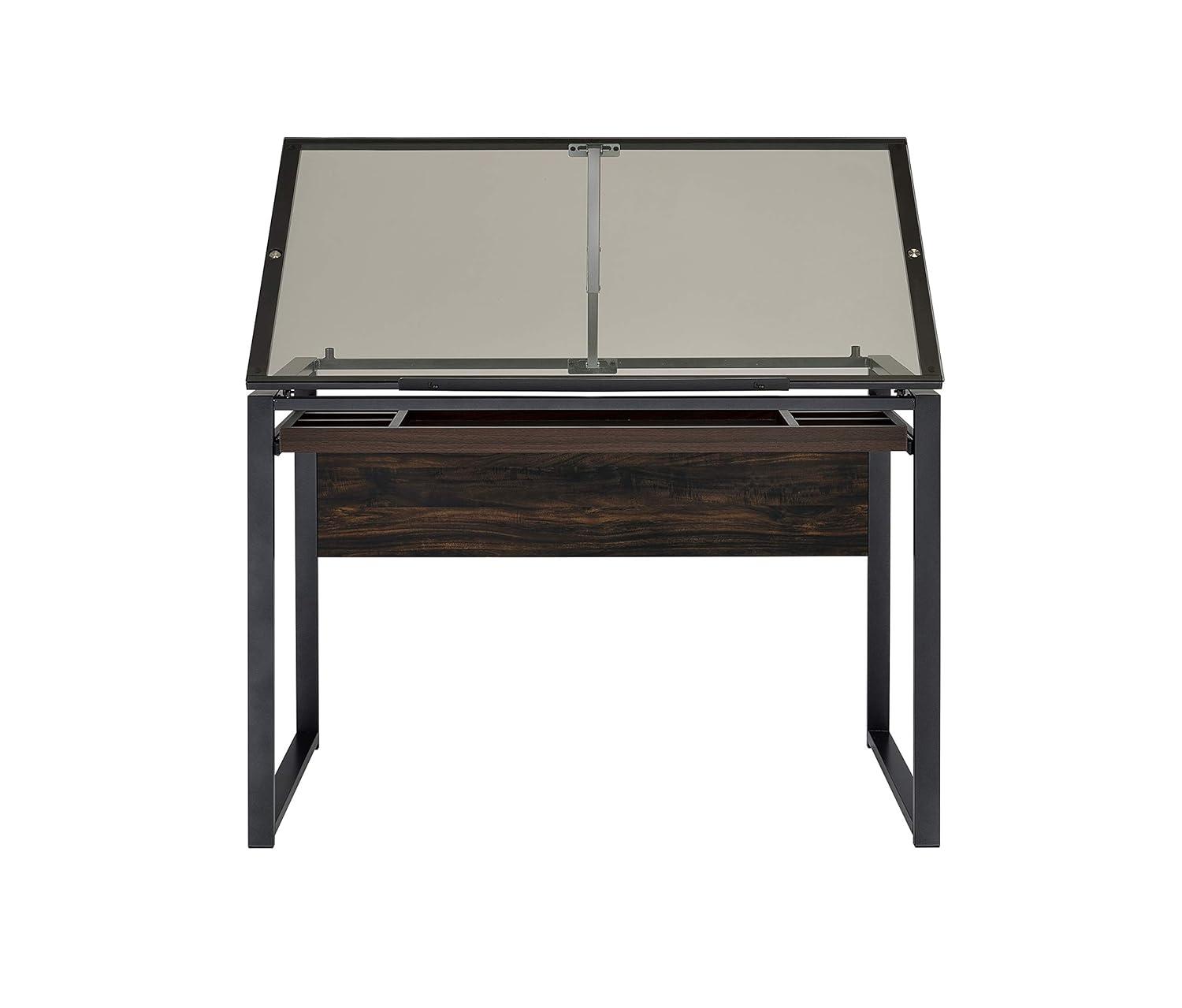 Pantano Glass Top Drafting Desk with Organizer Drawer Gunmetal - Coaster