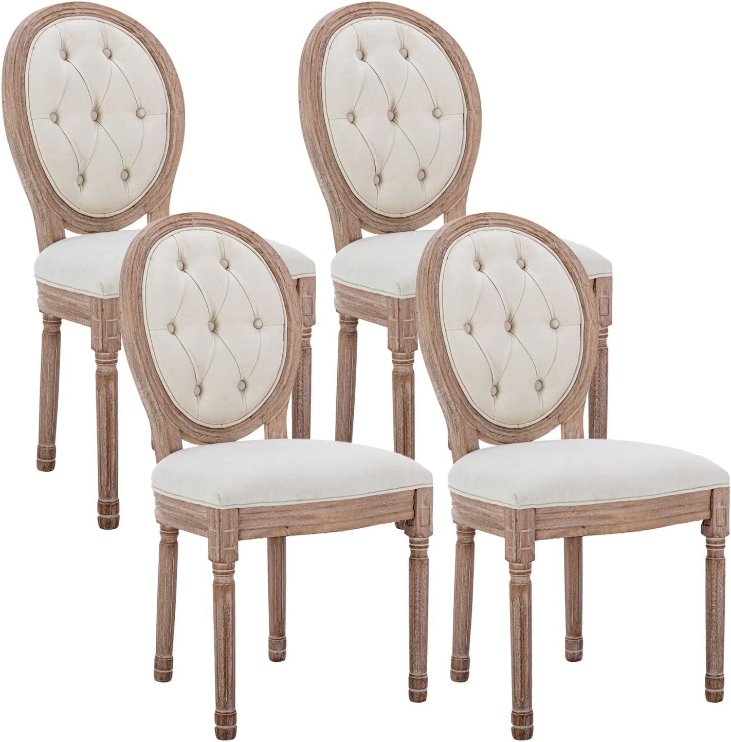 Sumdeal French Dining Chairs Set, Upholstered Vintage Farmhouse Chair,Mid Century Fabric Chair with Solid rubberwood Leg for Dining Room Bedroom Kitchen Restaurant