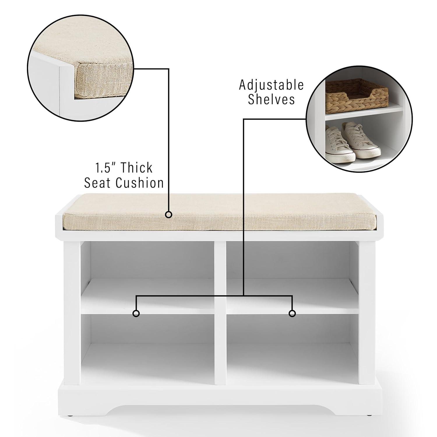 Anderson Storage Bench White - Crosley: Cushioned, Linen Upholstered, Farmhouse Style