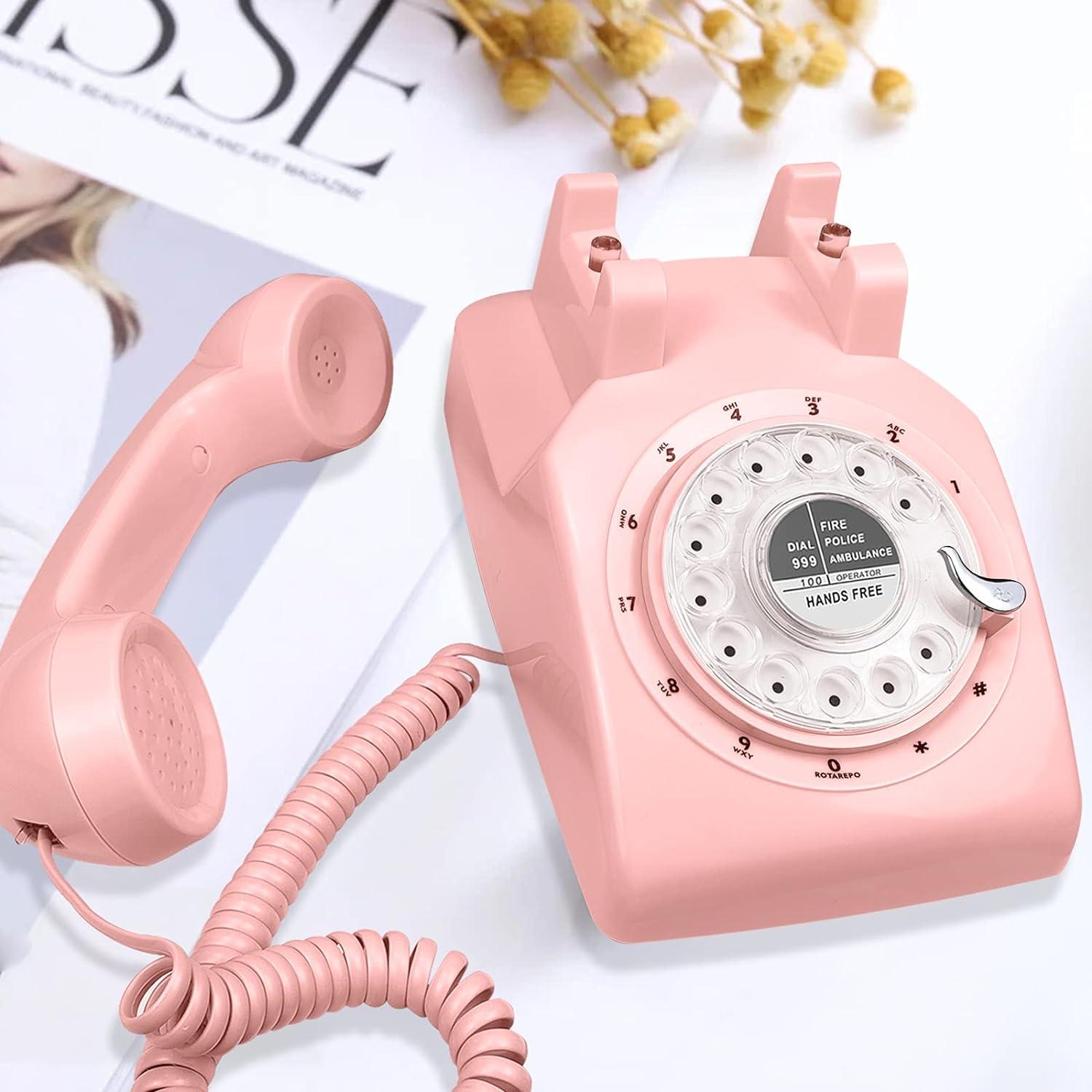 1960s Style Pink Retro Rotary Dial Telephone with Speakerphone