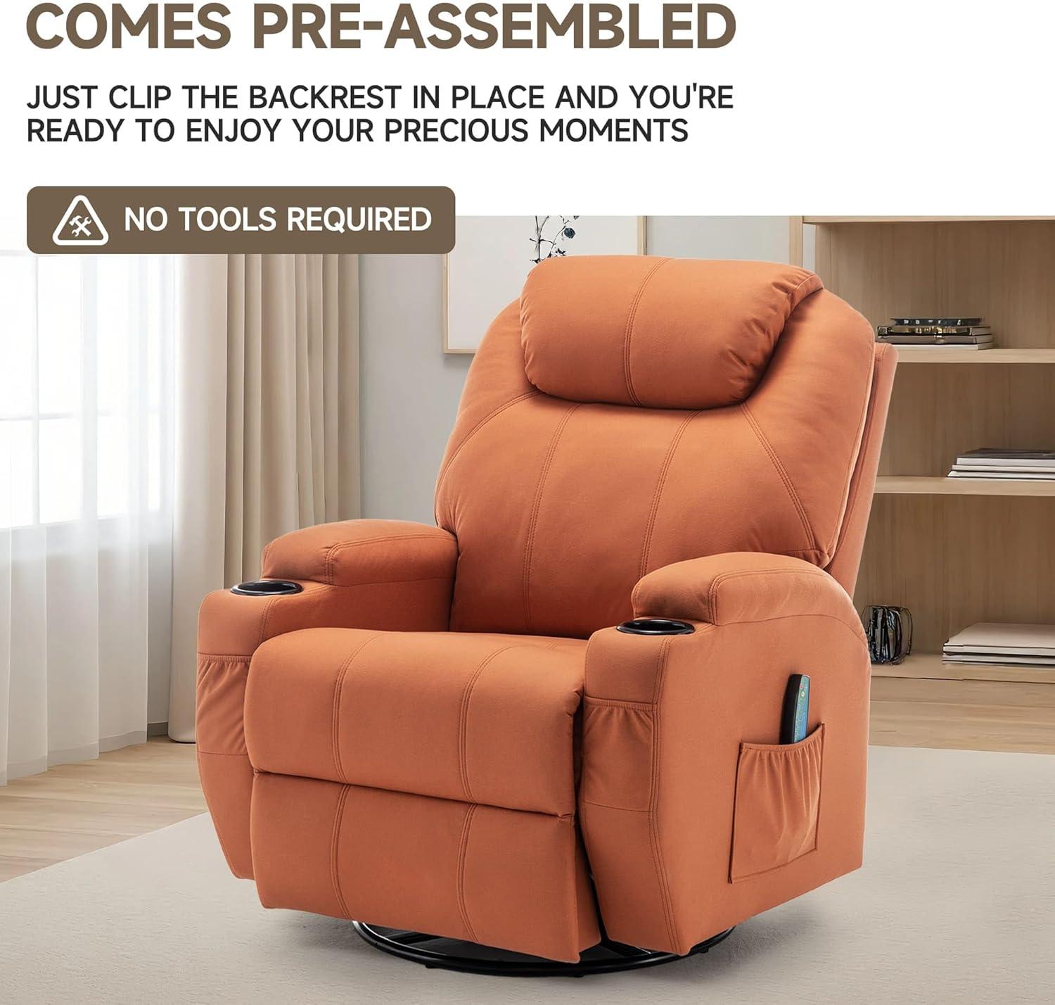Latitude Run® Recliner Chair, Rocking Chair with Massage and Heat, 360° Swivel Recliner Chairs for Adults, Rocker Manual Recliner with Remote Control and Cup Holder for Living Room