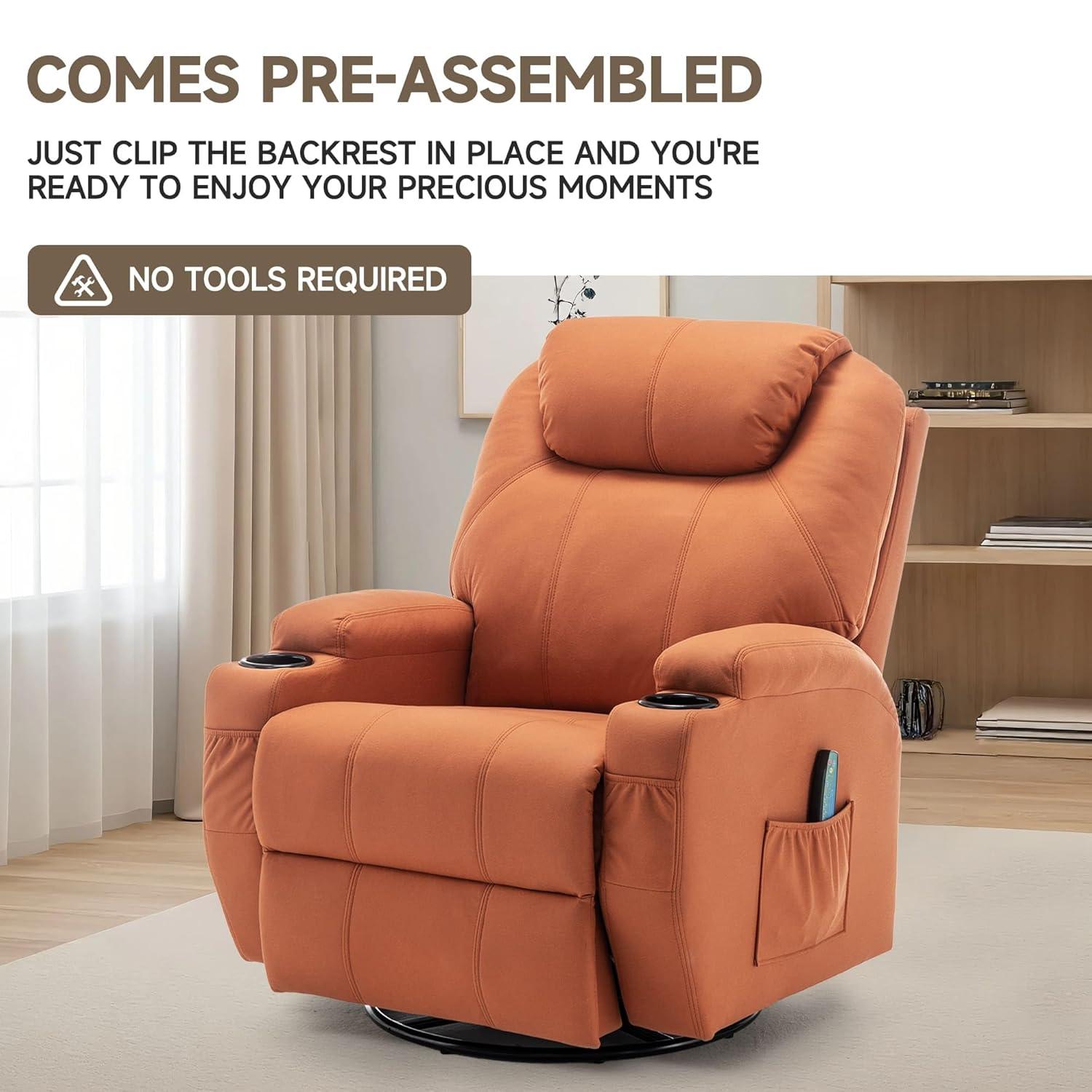 Latitude Run® Recliner Chair, Rocking Chair with Massage and Heat, 360° Swivel Recliner Chairs for Adults, Rocker Manual Recliner with Remote Control and Cup Holder for Living Room