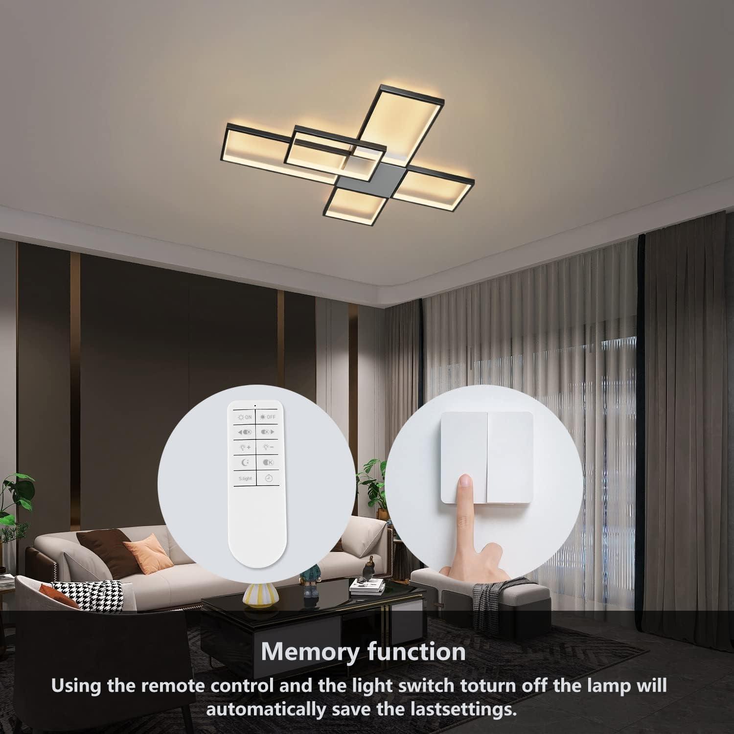 Modern Black Aluminum LED Square Ceiling Light with Remote