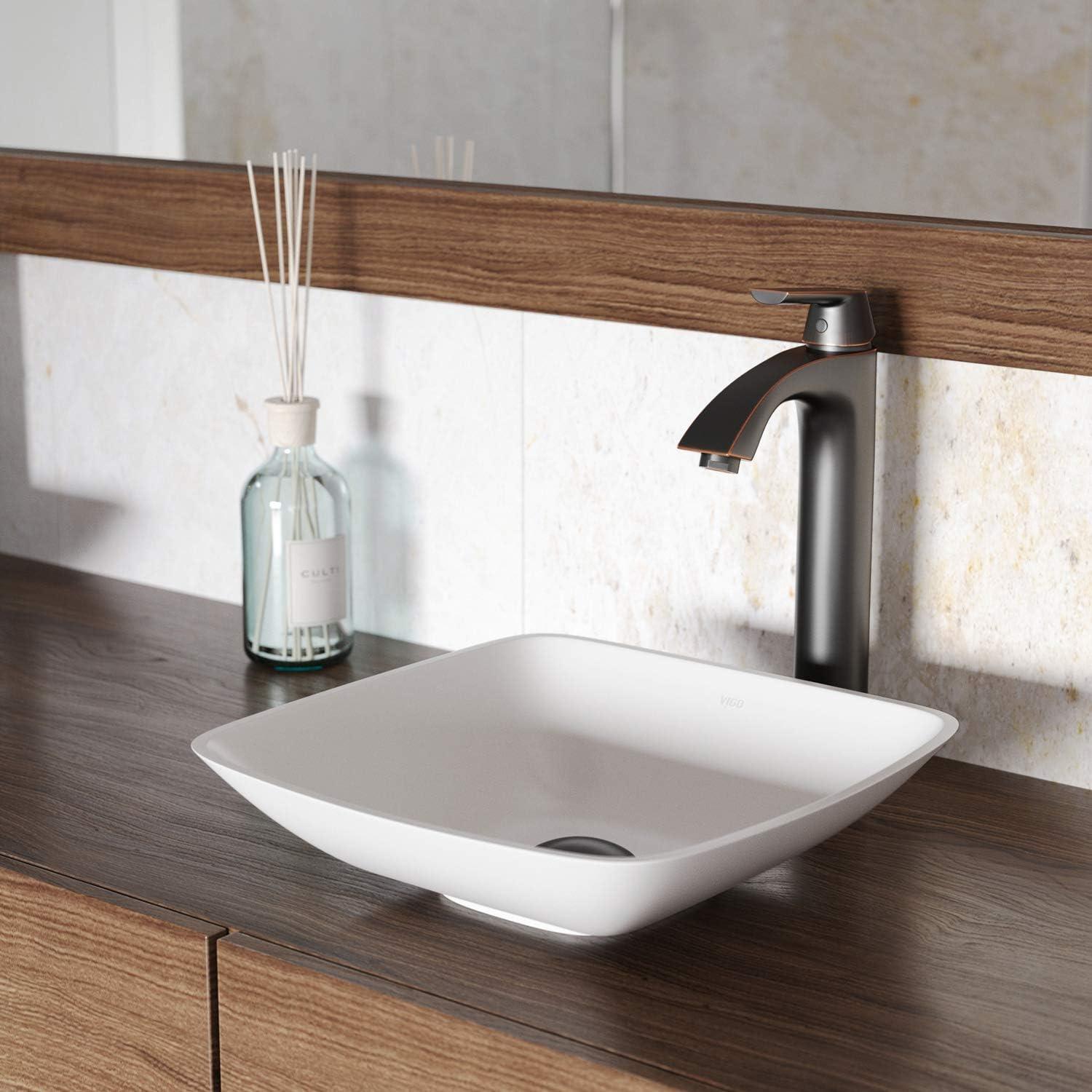 Matte Stone™ White Stone Handmade Square Vessel Bathroom Sink