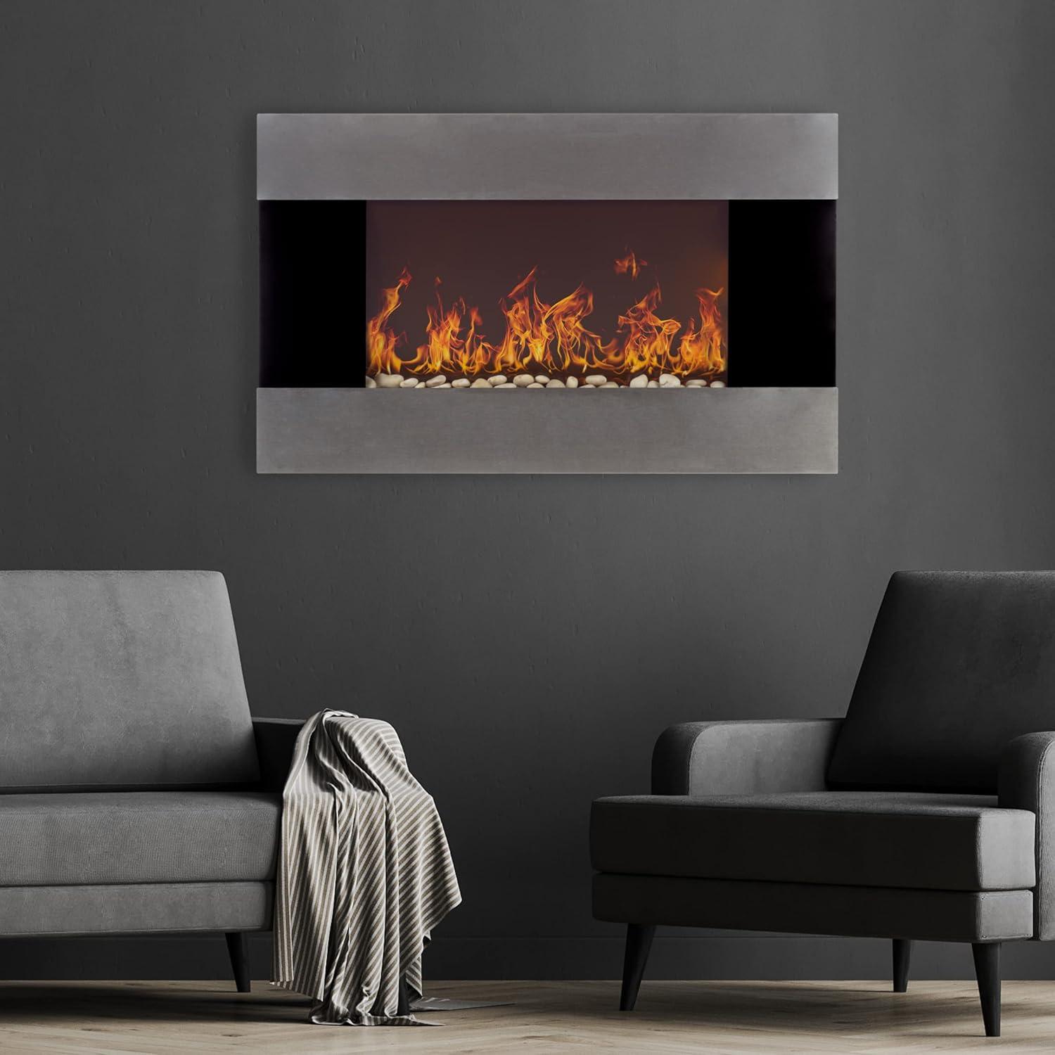 Northwest 36-inch Wall-Mount Electric Fireplace Heater with Orange Flame and Remote