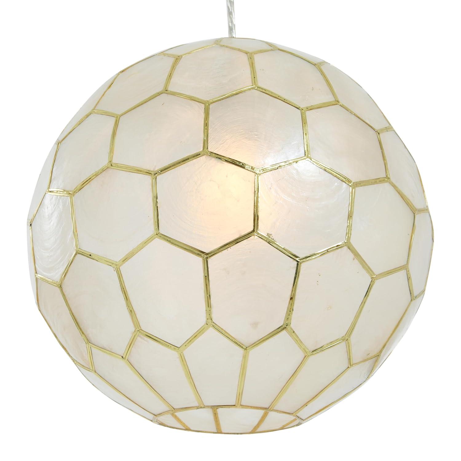 Creative Co-Op Capiz Honeycomb Globe Pendant Light, Capiz White Seashells with Antique Gold