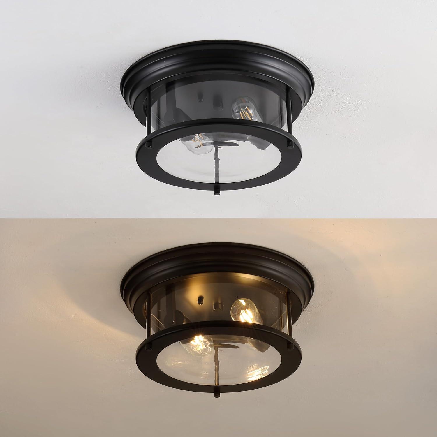 Black Glass Drum 2-Light LED Flush Mount