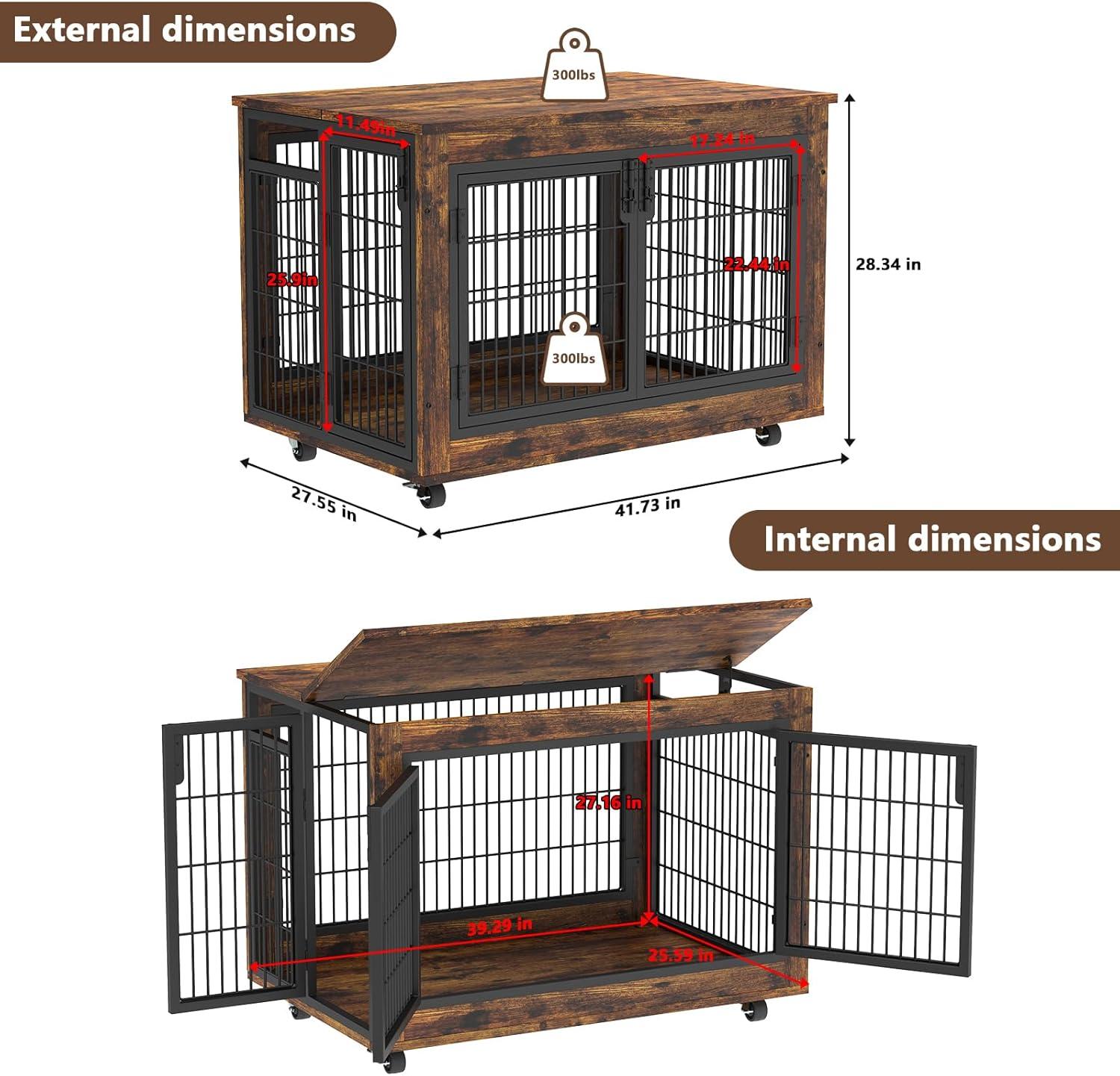 Extra Large Rustic Wood and Metal Dog Crate Table