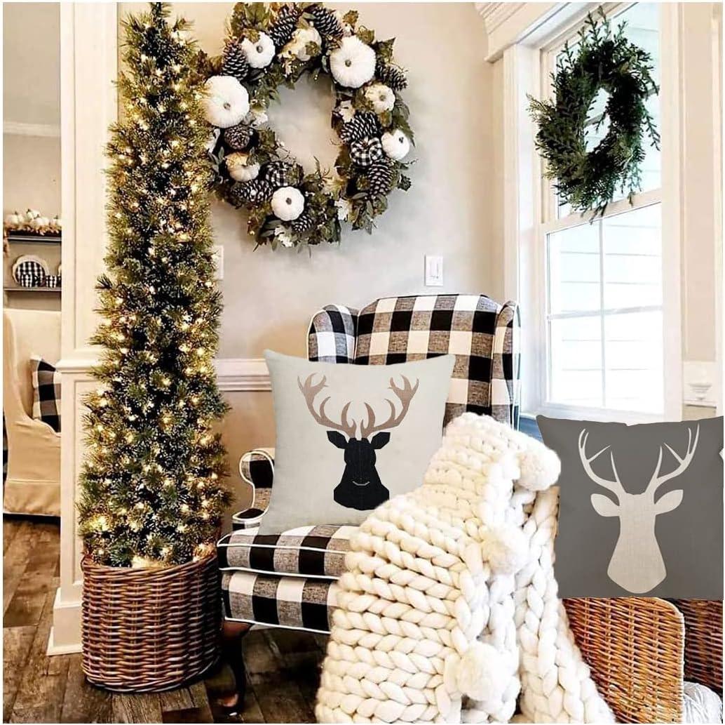 Deer Throw Pillow Covers Deer Pillow Cases Decorative Animal Pillowcase Cotton Linen Cushion Cover for Couch Bed Sofa 18x18 Set of 4
